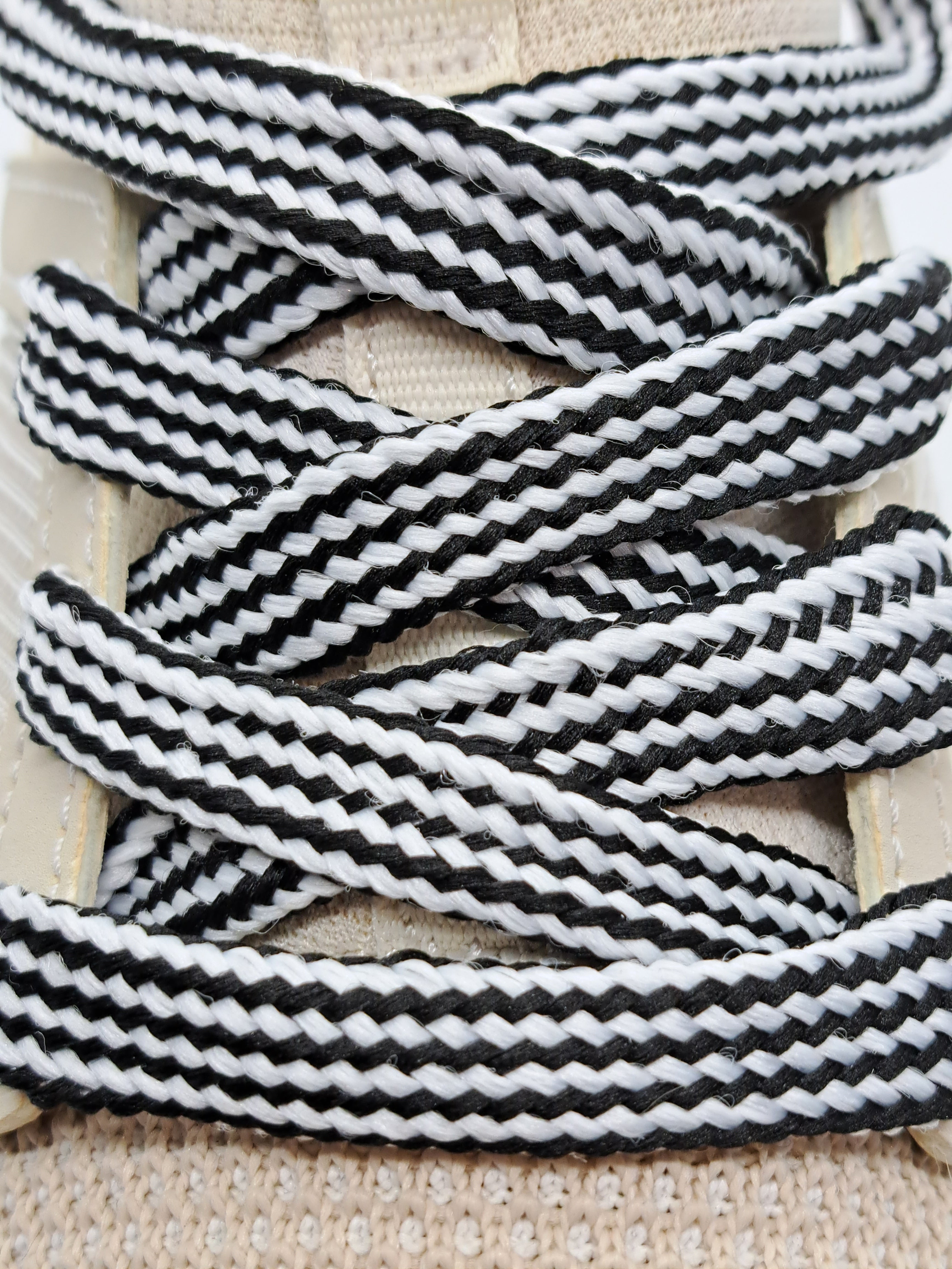 Black and White Mid Width Striped Shoelaces - Durable Flat Laces for Sneakers, Casual Shoes & Dress Shoes - Perfect for Men, Women & Kids