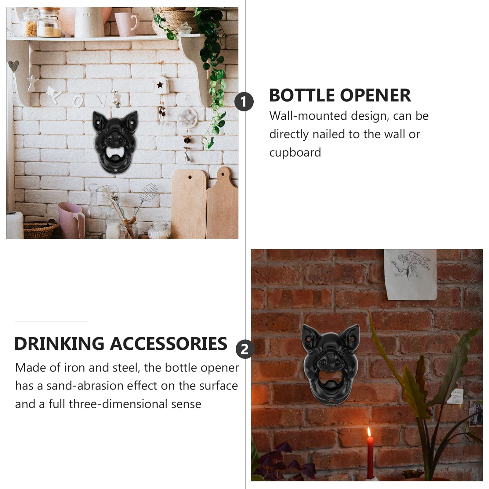 Vintage Cast Iron Pig Head Wall Mounted Bottle Opener - Animal Teeth Design Beer Cap Opener Tool for Bartenders - Perfect for Bars, KTV, Hotels, Housewarming Gifts & Home Kitchen Use (Black)