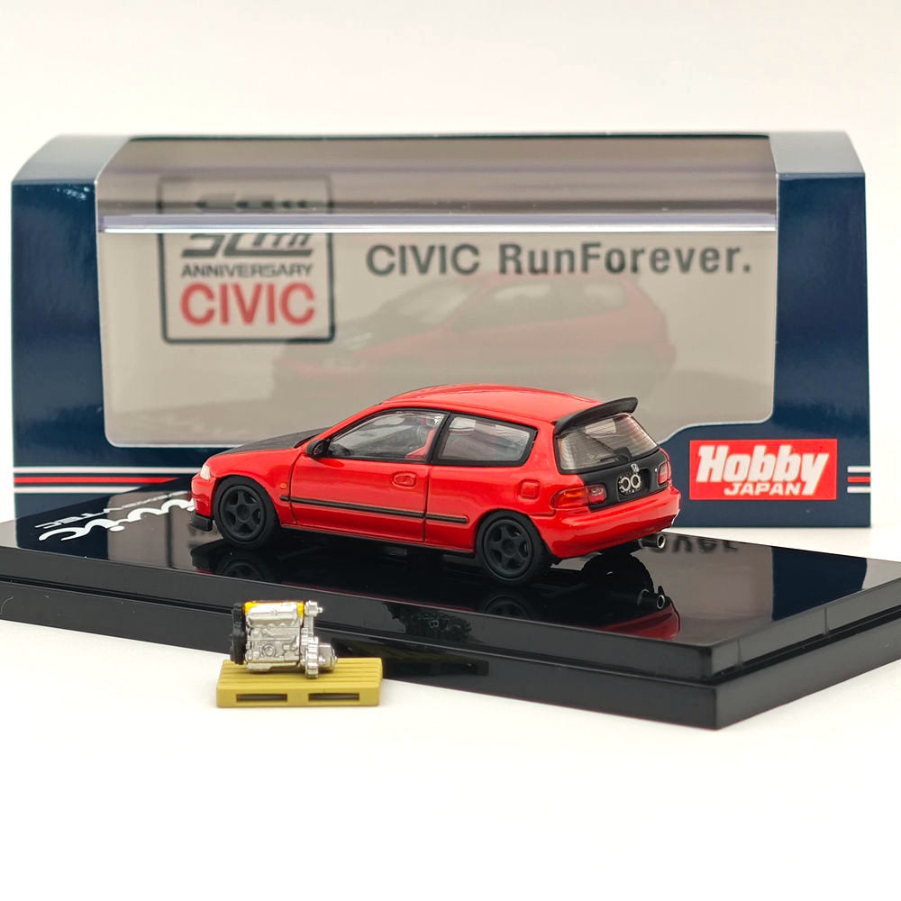 1:64 Honda Civic EG6 Custom Diecast Car Model with Engine Display - Red Collectible Toy for Car Enthusiasts - Perfect Gift for Adults & Kids - Great for Display, Collection & Racing Scenes - Ships from USA