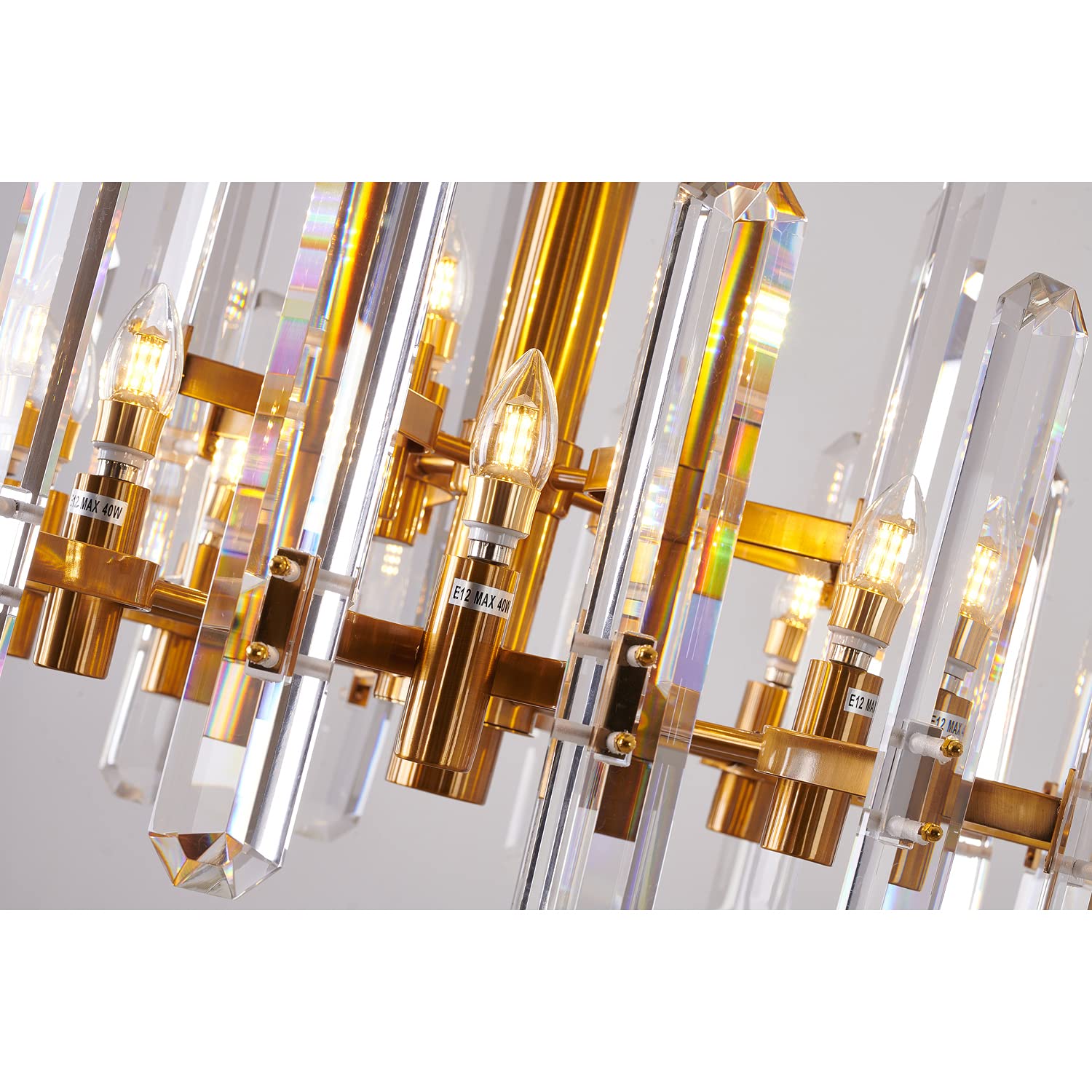 BETHEL Elegant Two-Tier Gold Frame Chandelier with Clear Crystal PLAQUES - Perfect for Dining Room, Living Room & Bedroom Lighting Decor