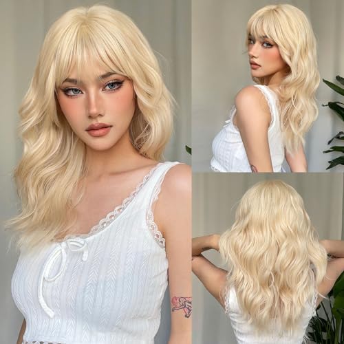 Heat Resistant Dark Blonde Wavy Wig for Women - Natural Looking Synthetic Hairpiece for Cosplay, Halloween & Daily Wear
