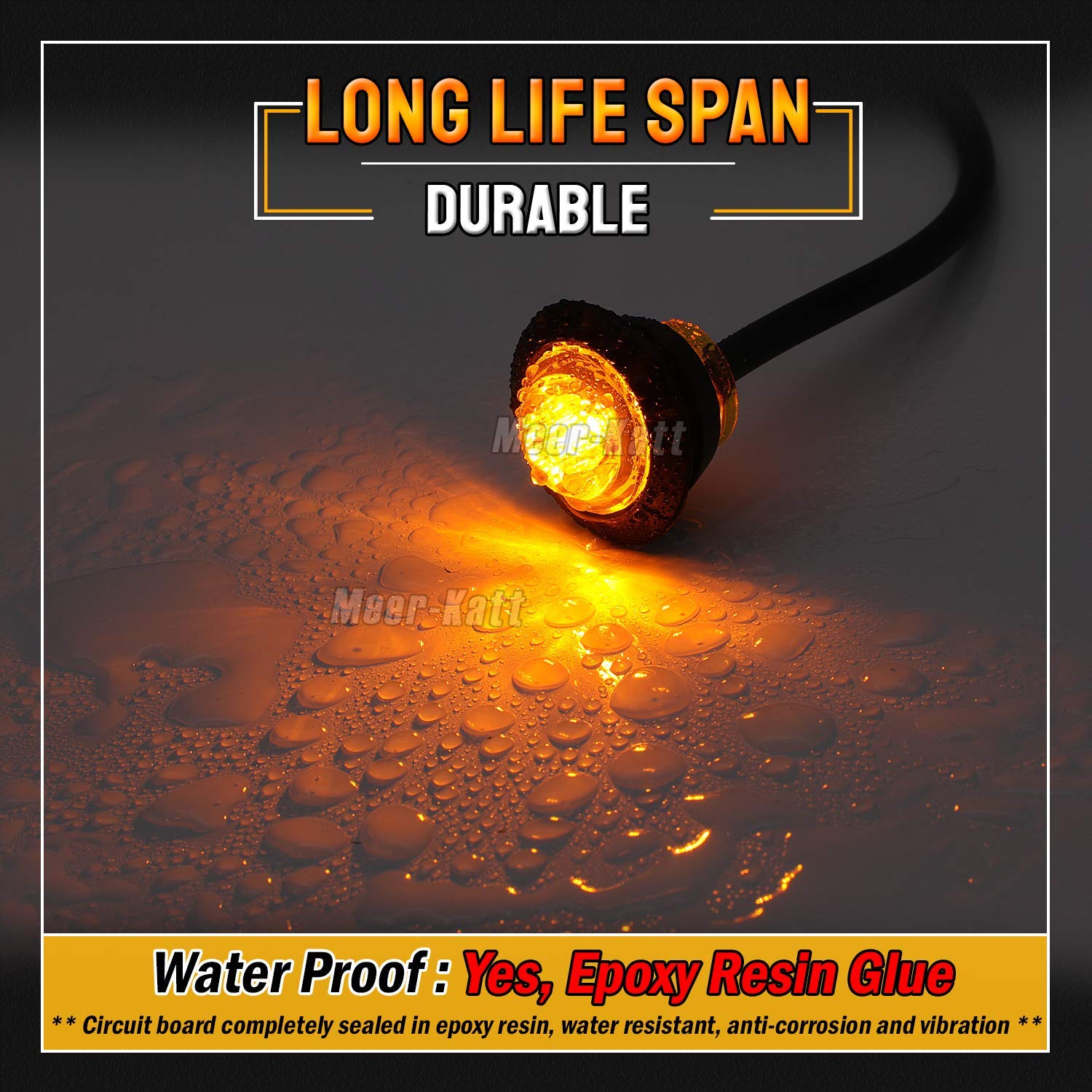 MADCATZ Meerkatt 3/4 Inch Round Amber LED Side Marker Lights - Ultra Bright SMD 2835, 12V DC Waterproof with Black Grommet for Trailers, Vans, Trucks (Pack of 100) - Perfect for Vehicle Safety Lighting and Road Visibility