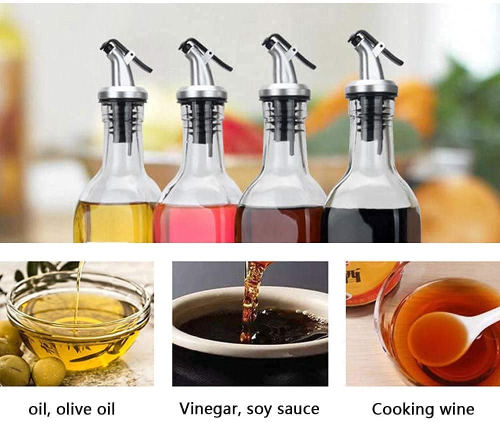 ANPI ENTERPRISE Leak-Proof Oil Dispenser Caps for Glass Bottles - Free Flow Spout for Liquor, Wine, Vinegar & Salad Dressing - Durable Kitchen Accessories (Set of 4) - Perfect for Home Bars, Restaurants & Meal Prep