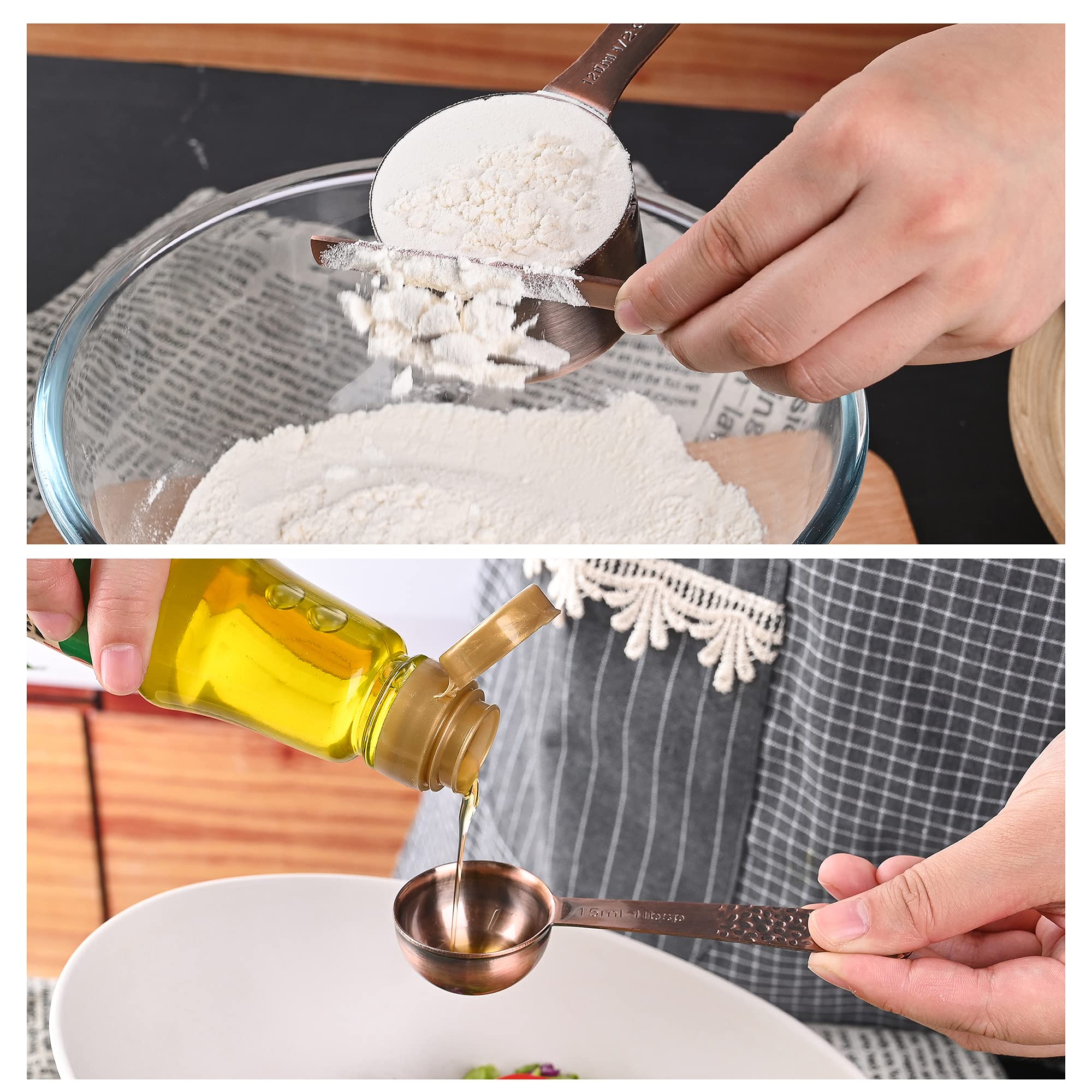 Smithcraft Copper Measuring Cups and Spoons Set - 6-Piece Metric & US Measuring Cups & 7-Piece Spoons with Leveler - Stainless Steel Copper Plated for Baking, Cooking & Kitchen - Perfect for Measuring Dry & Liquid Ingredients, Flour, Sugar, Spices