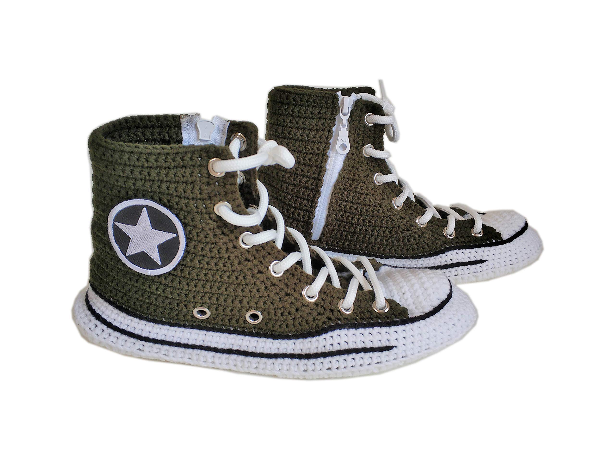 Handmade Army Green Military Canvas Sneakers - Soft Breathable House Slippers for Men & Women | Cozy Indoor Booties & Plush Home Socks for Relaxing, Lounging & Cold Weather Comfort