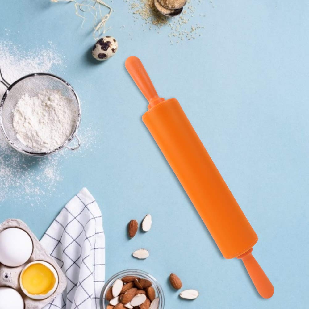 11.8 Inch Non-Stick Silicone Rolling Pin for Baking - Perfect for Homemade Bread, Cookies, Cakes & Pastries (Orange) | Ideal for DIY Kitchen, Holiday Baking & Gift Giving