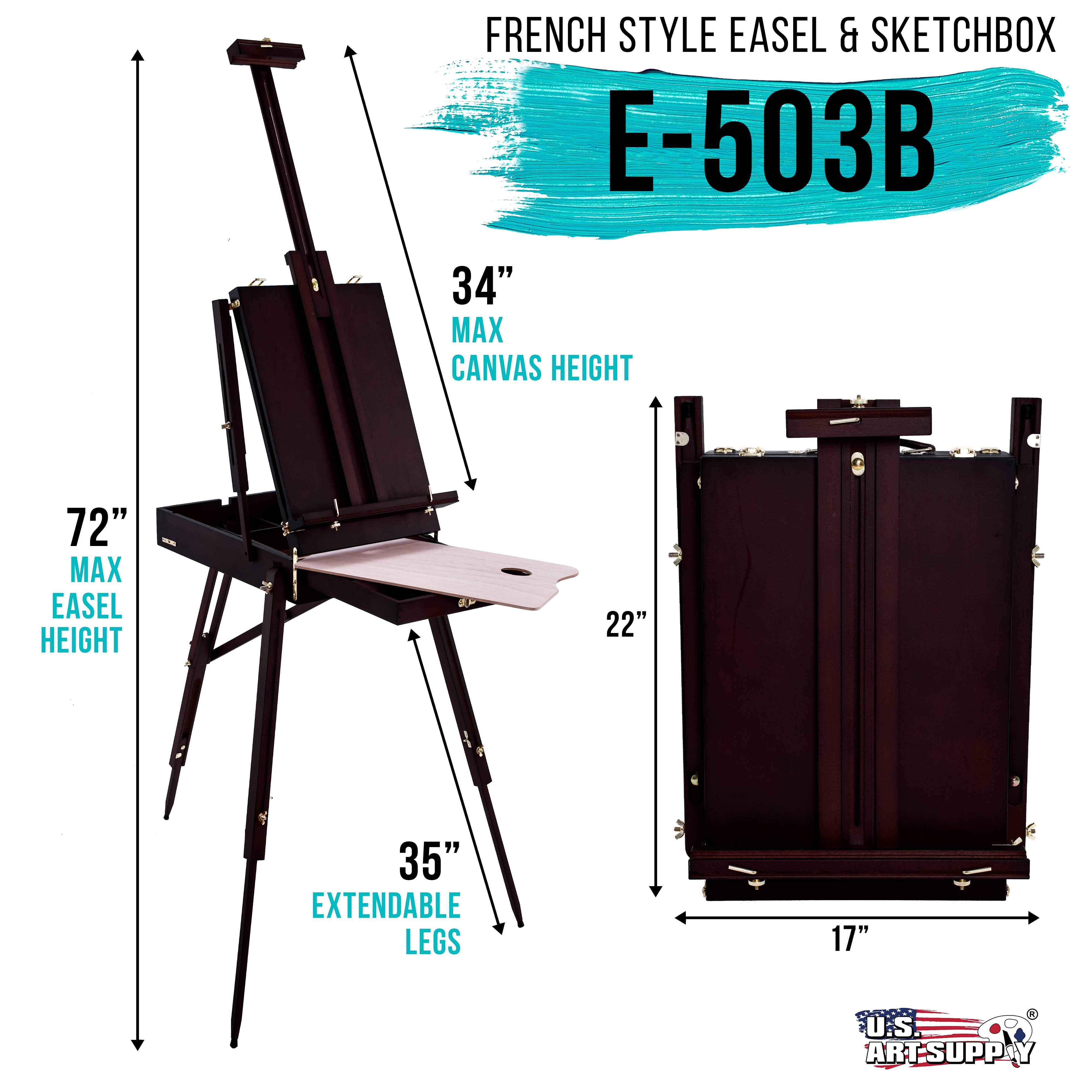 Premium Black Cherry French Easel - Adjustable Beechwood Plein Air Painting Easel with Sketchbox Tripod for Outdoor & Studio Art | Portable Artist Easel with Drawer & Palette for Oil, Acrylic Painting & Display | Perfect for Landscape, Portrait & Still Life Artwork
