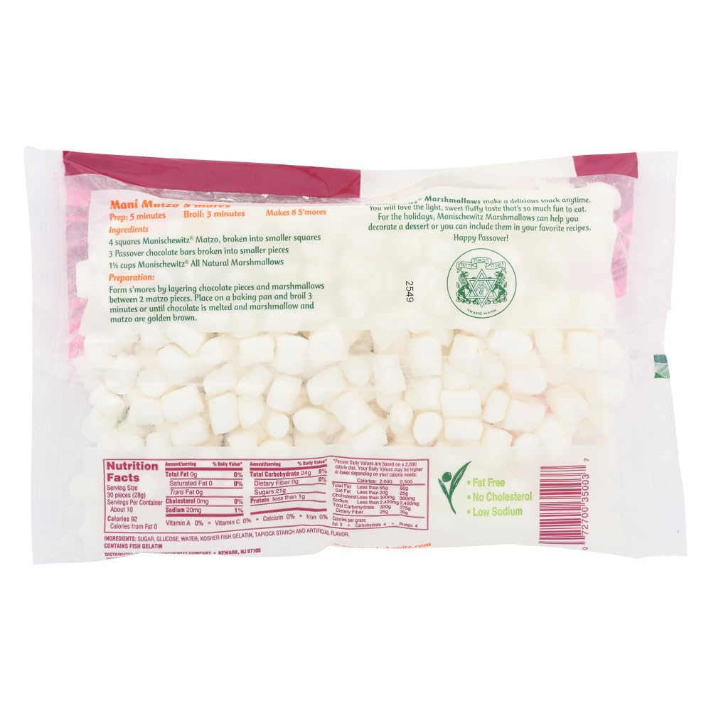 Manischewitz Gluten Free Mini Marshmallows 10oz (2 Pack) - Fat Free, Low Sodium, Kosher Certified | Perfect for Hot Chocolate, Baking & Passover Desserts