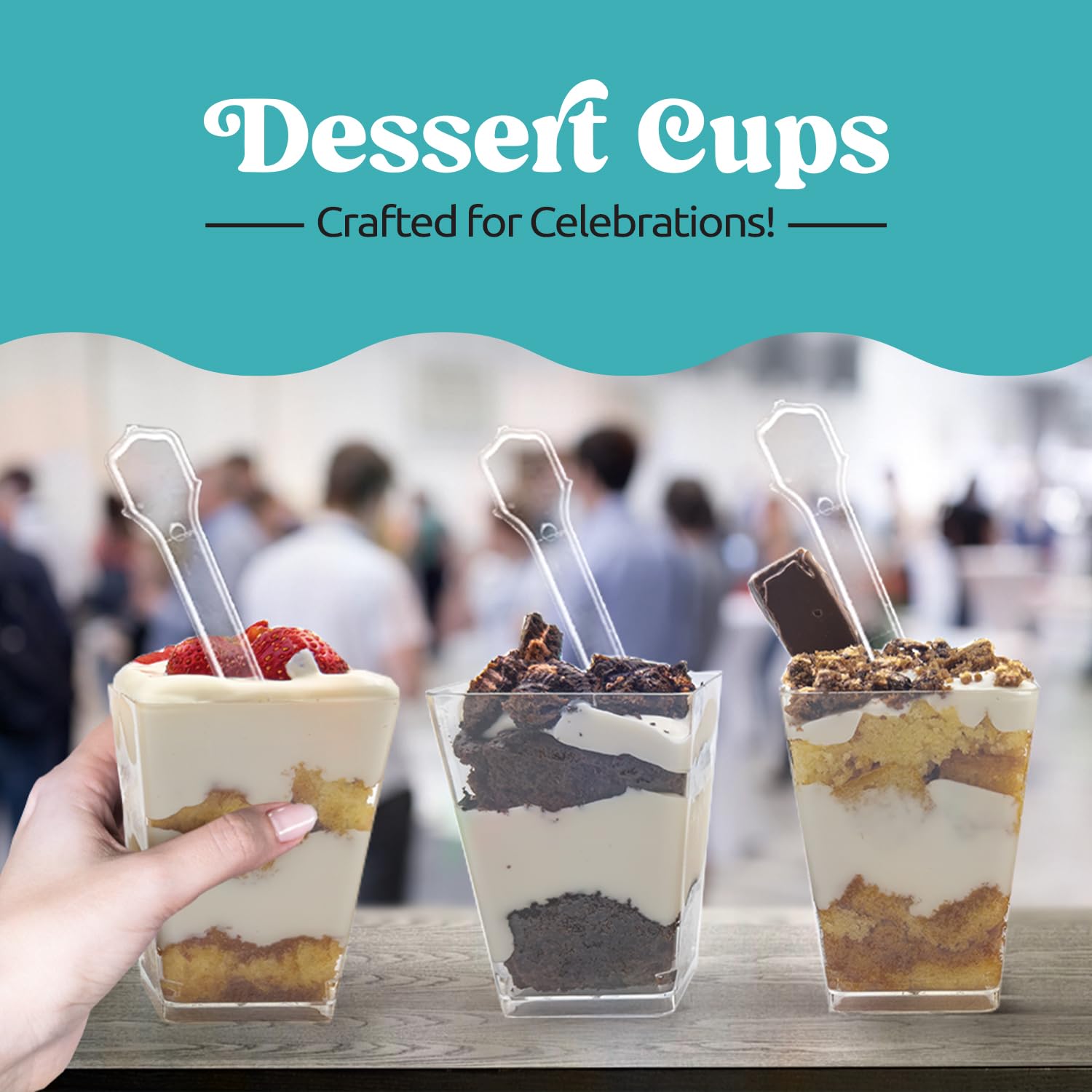 5 oz Plastic Dessert Cups with Lids and Spoons (50 Pack) - Reusable Parfait Cups for Mousse, Tiramisu, Pudding, Salads & Party Appetizers - Perfect for Catering, Weddings, Birthday Parties & Picnics