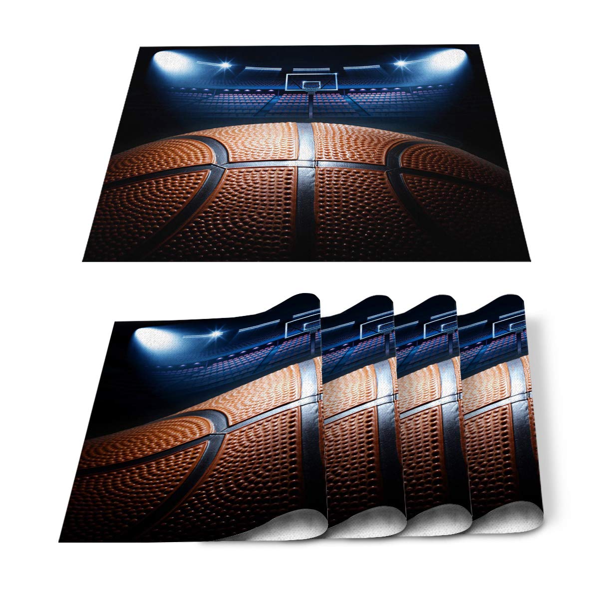 Zadaling Set of 4 Basketball Court Design Heat-Resistant Placemats - Cotton Linen Non-Slip Table Mats for Dining Table Decor - Perfect for Holiday Dinners, Farmhouse Banquets & Kitchen Decor