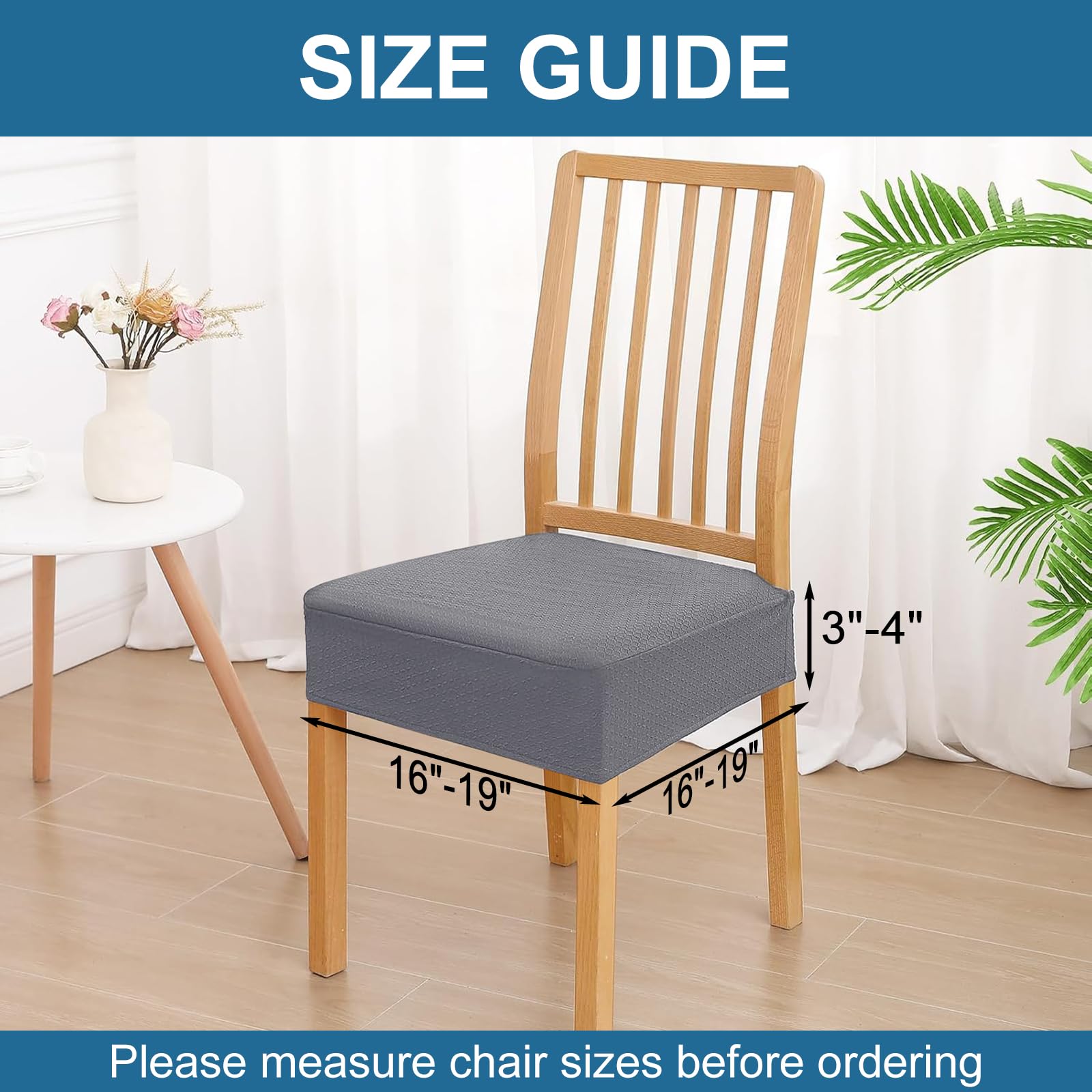 Smiry Waterproof Dining Chair Seat Covers - Set of 4 Stretch Jacquard Slipcovers, Washable & Removable Protector (Grey) - Perfect for Family Meals, Dinner Parties & Pet-Friendly Homes