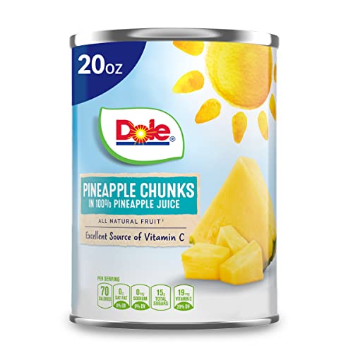 Dole Canned Pineapple Chunks in 100% Natural Fruit Juice, 20 Oz (Pack of 6) - Sweet & Juicy Pineapple for Snacks, Smoothies, Baking & Desserts