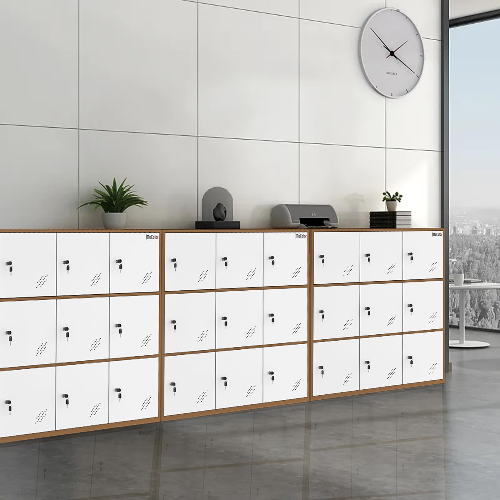 MECOLOR 9-Door Metal Locker Cabinet - Stackable Storage for Office, School & Home - White (9D-WH) - Perfect for Students, Employees & Staff Organization Needs