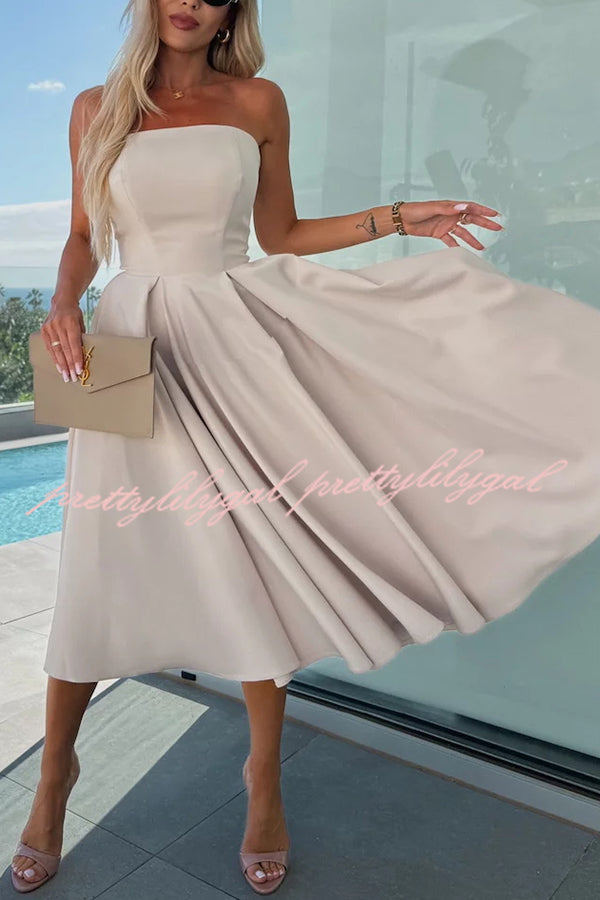 Elegant Solid Color Off Shoulder Pocket Midi Dress for Women - Summer Casual, Beach Vacation, Date Night Outfit