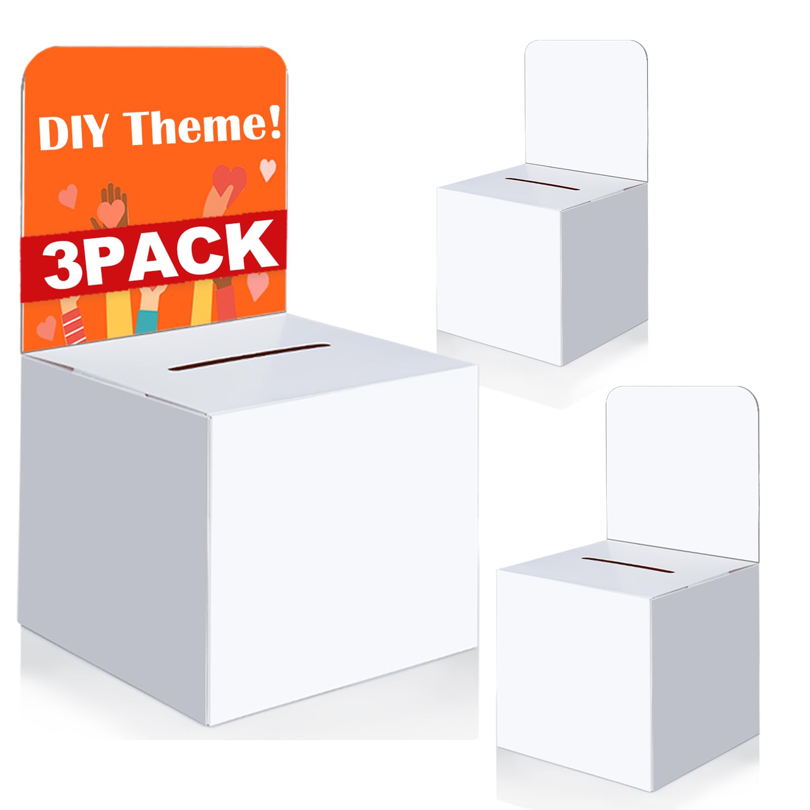 3 Pcs Cardboard Ballot Boxes for Voting, Donation & Raffles - White