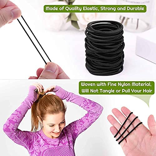 12 Pack 4mm Black Hair Ties - Strong & Durable Hair Bands for Women, Men & Girls - Thick Ponytail Holders for Medium to Thick Hair - Perfect for Workouts, Office & Daily Use - Black