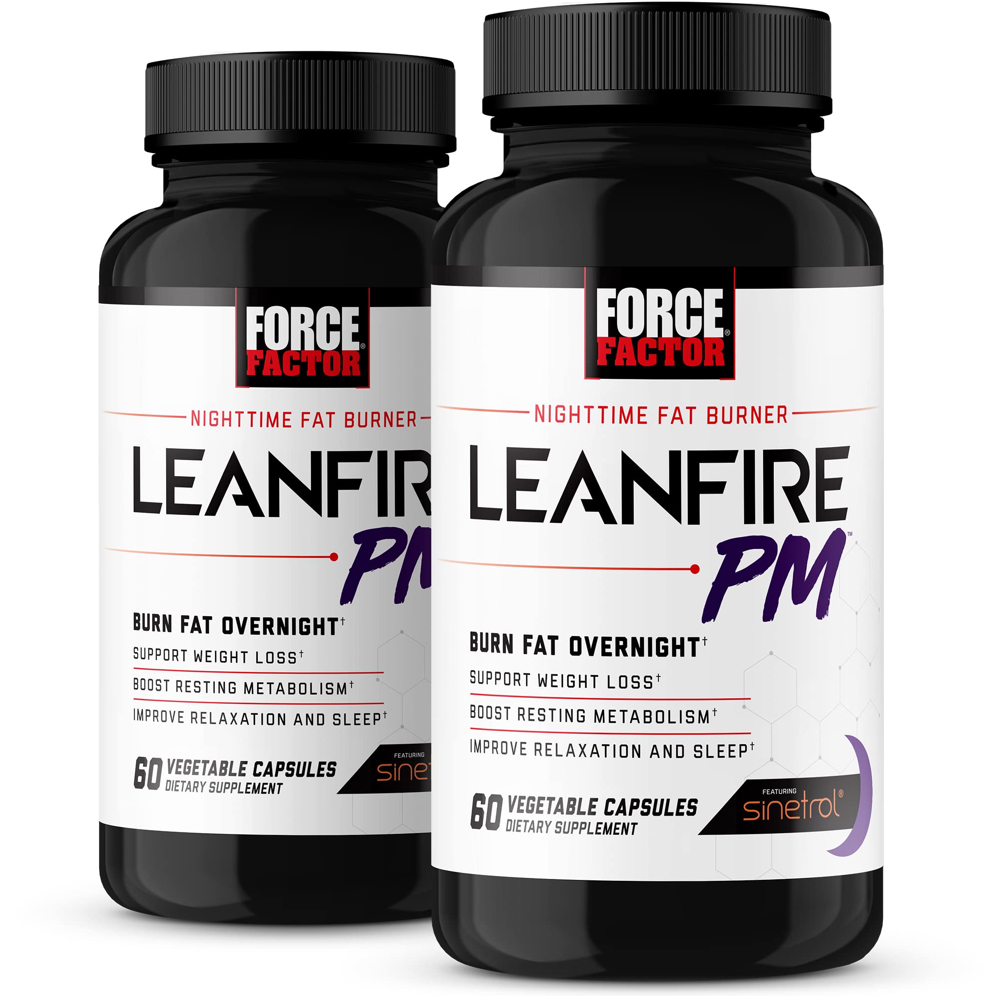 Force Factor LeanFire PM - Premium Weight Loss Pills for Women & Men | Fat Burner & Metabolism Booster with Melatonin | 60 Capsules (2-Pack) | Supports Overnight Fat Burning & Better Sleep | Ideal for Nighttime Weight Management & Fitness Goals