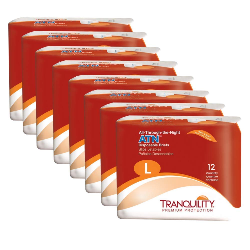 Tranquility Premium ATN Disposable Briefs with Tabs - Overnight Superabsorbent Protection for Adults, Leak-Proof & Comfortable Fit, Large Size (96 Count Case) - Ideal for Incontinence Care, Elderly & Post-Surgery Recovery