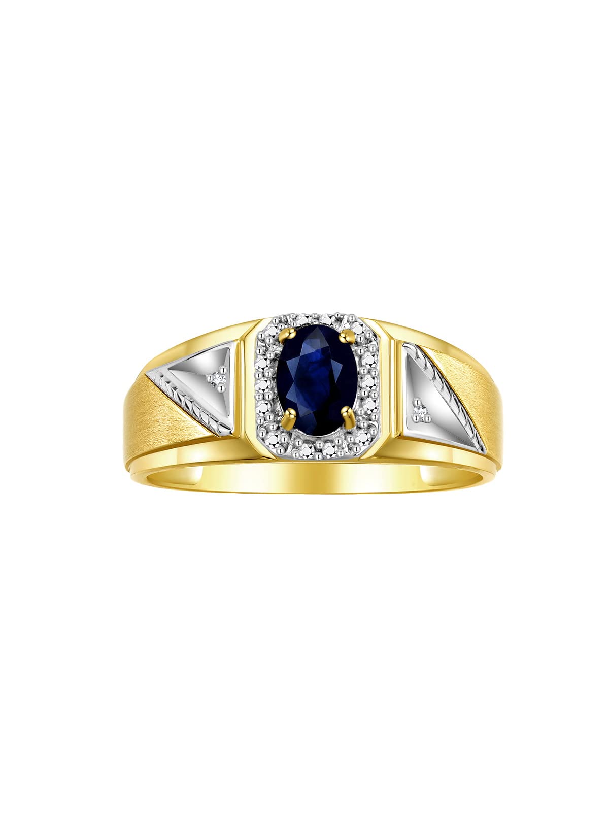 Rylos Men's Classic 7X5MM Oval Gemstone & Diamond Ring - Yellow Gold Plated Silver Birthstone Ring for Men (Sizes 8-13) | Unique Jewelry Gift for Anniversary, Wedding & Special Occasions