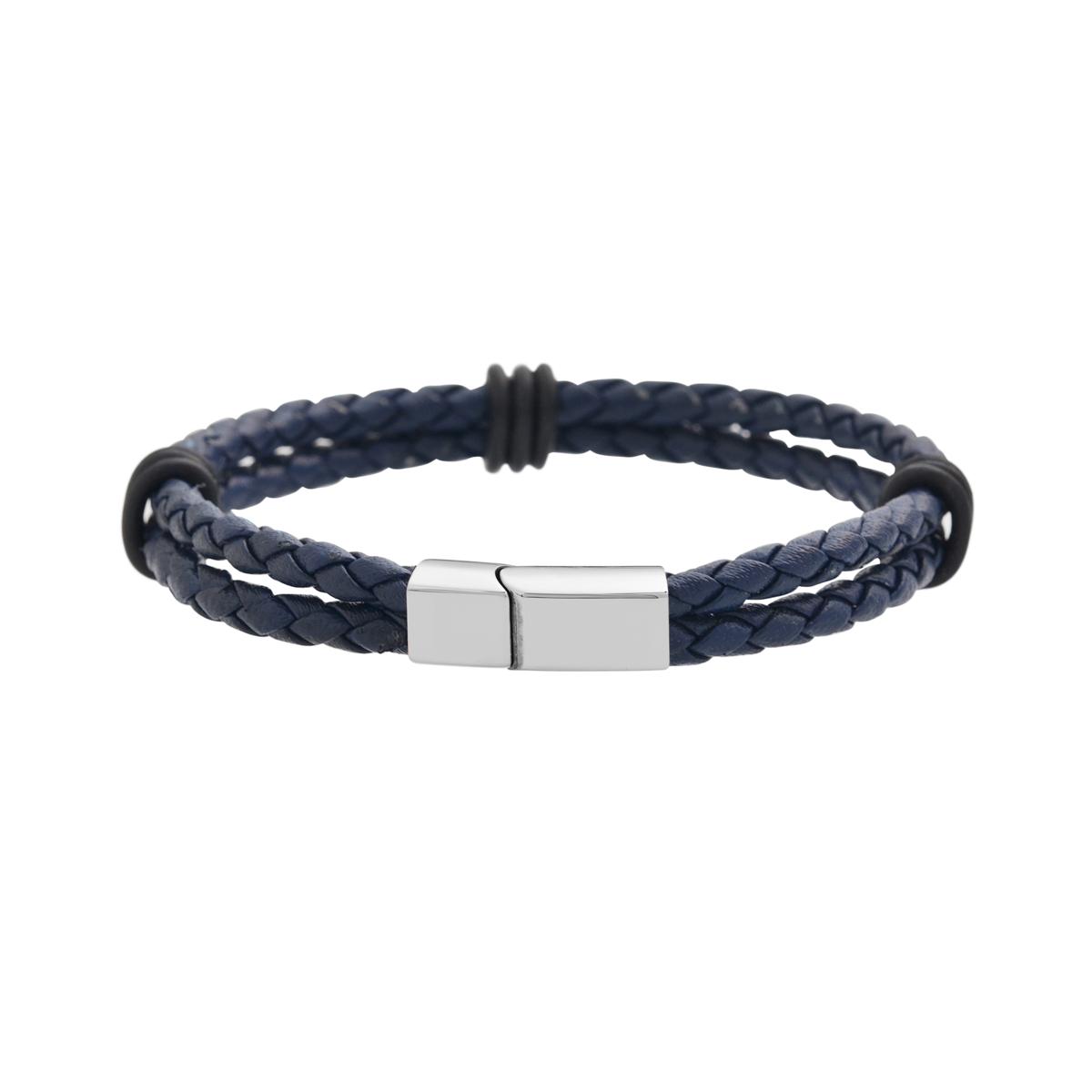 Elba Navy Blue Braided Leather Stack Bracelet for Women - Adjustable Wrist Jewelry for Casual & Formal Outfits | Gift Idea for Her