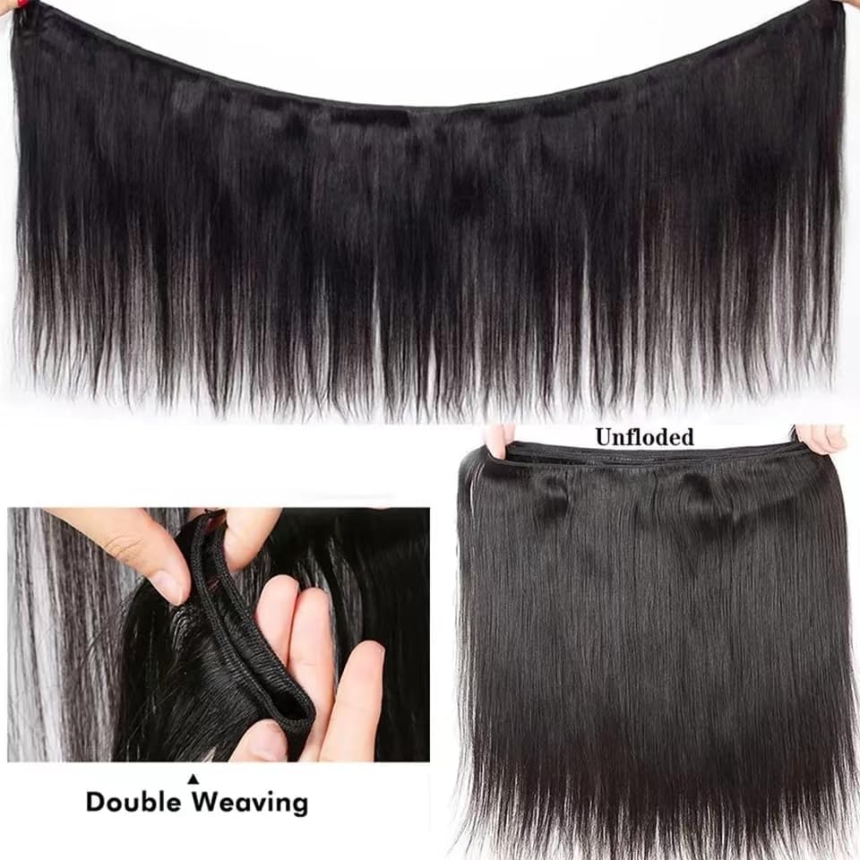 26 Inch Straight Brazilian Virgin Human Hair Bundles - 3 Bundles Deal Unprocessed Weave Extensions for Women | Natural Black Color | Perfect for Daily Styling, Salon Use & Special Occasions