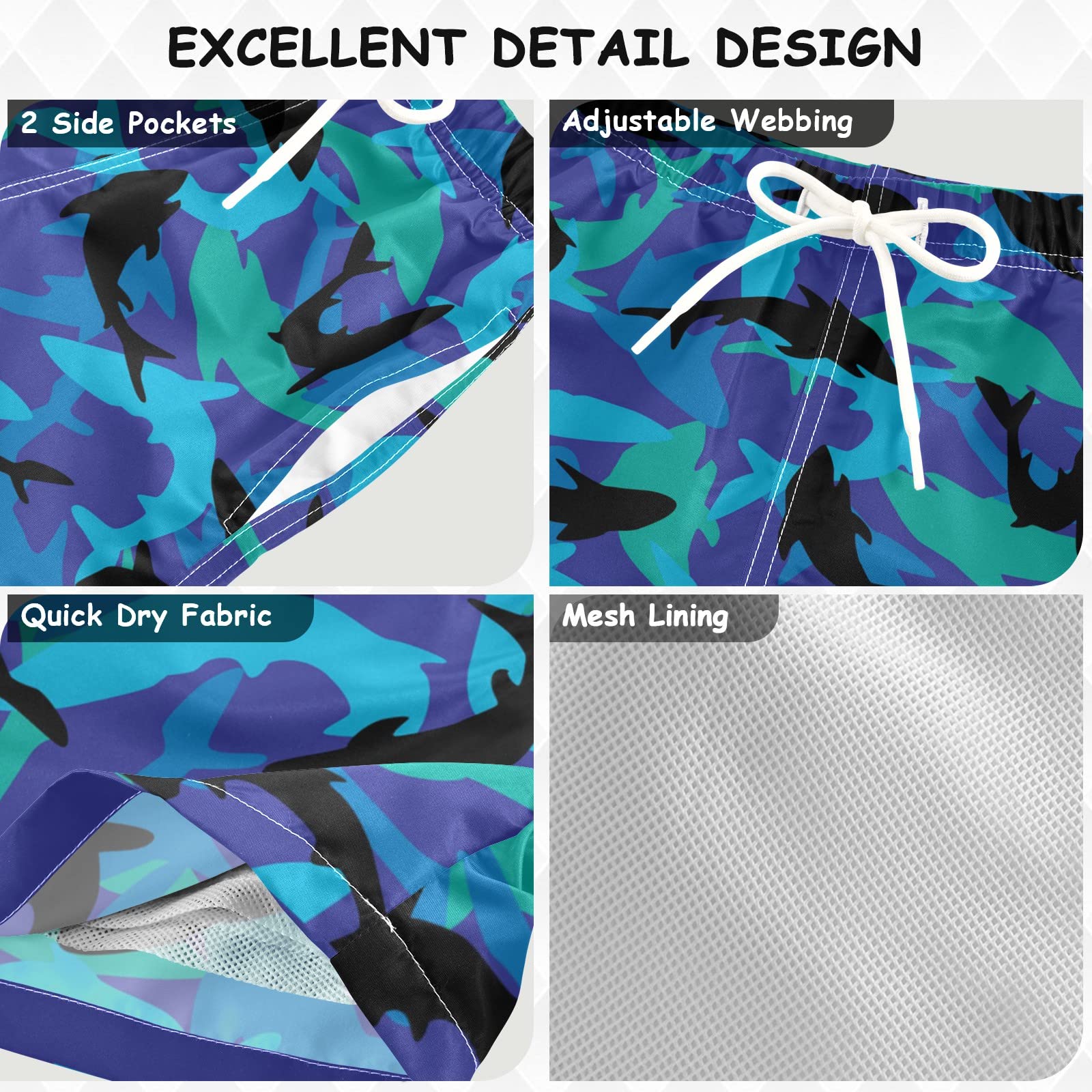 **Visesunny Shark Camouflage Swim Trunks for Boys – Toddler & Kids Quick-Dry Bathing Suits, Baby Boy Swimwear for Beach, Pool & Summer Fun**