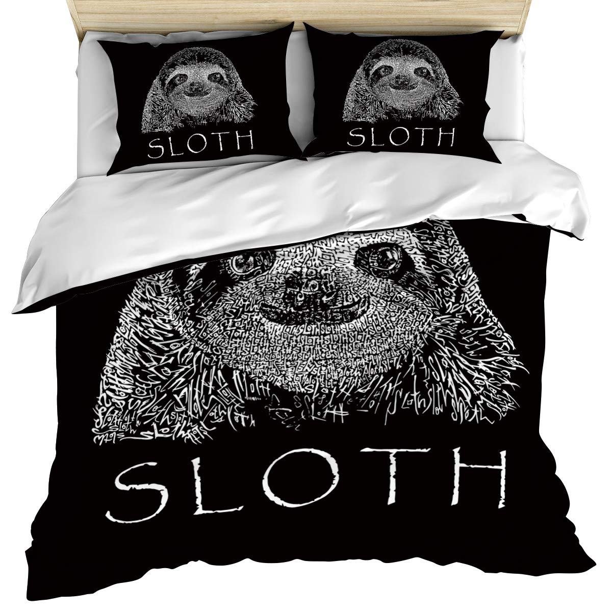 Sloth Queen 3-Piece Duvet Cover Set - Reversible Black & White Microfiber Bedding for All Seasons | Includes Duvet Cover + 2 Pillowcases | Perfect for Master Bedroom, Guest Room & Kids Room Decor
