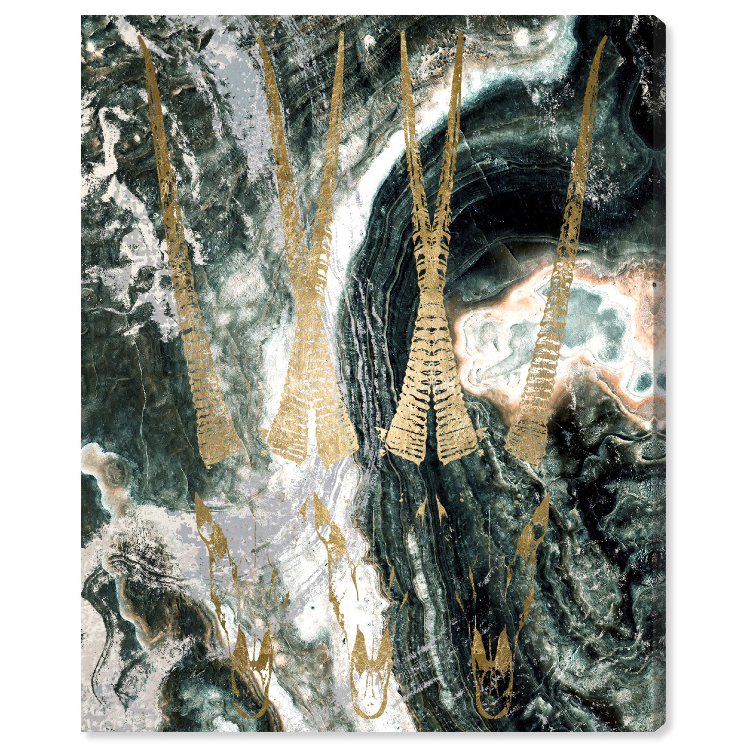 Oliver Gal Artist Co. Abstract Wall Art Canvas Print 'Marble Antelope' - 20x24 Inches Green & Gold Home Decor - Perfect for Living Room, Bedroom & Office Wall Decoration