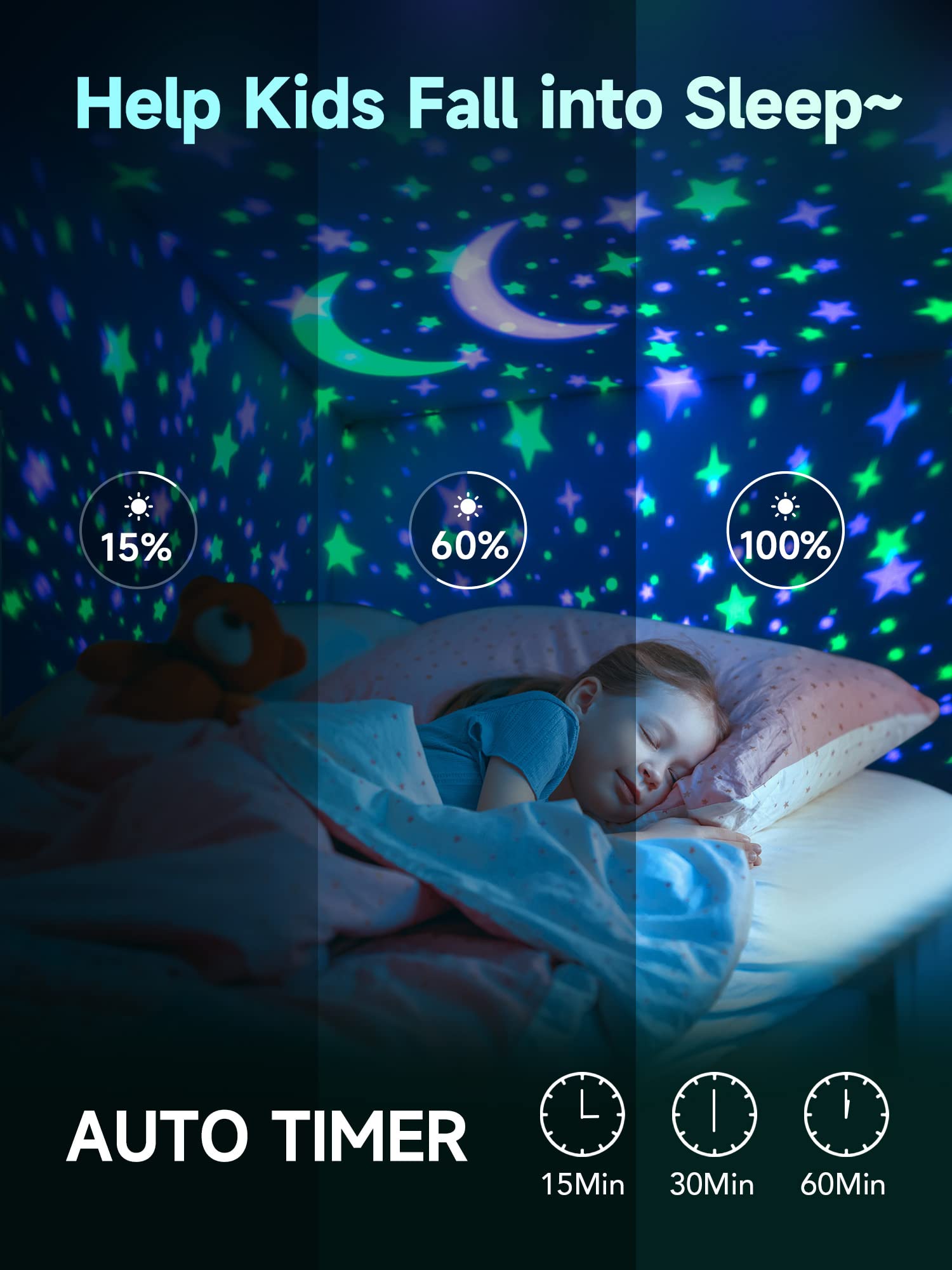 Bluetooth Star Projector Night Light for Kids - 360° Rotating with 12 Colors, Remote Control & Timer | Perfect for Bedrooms, Nurseries, and Relaxation