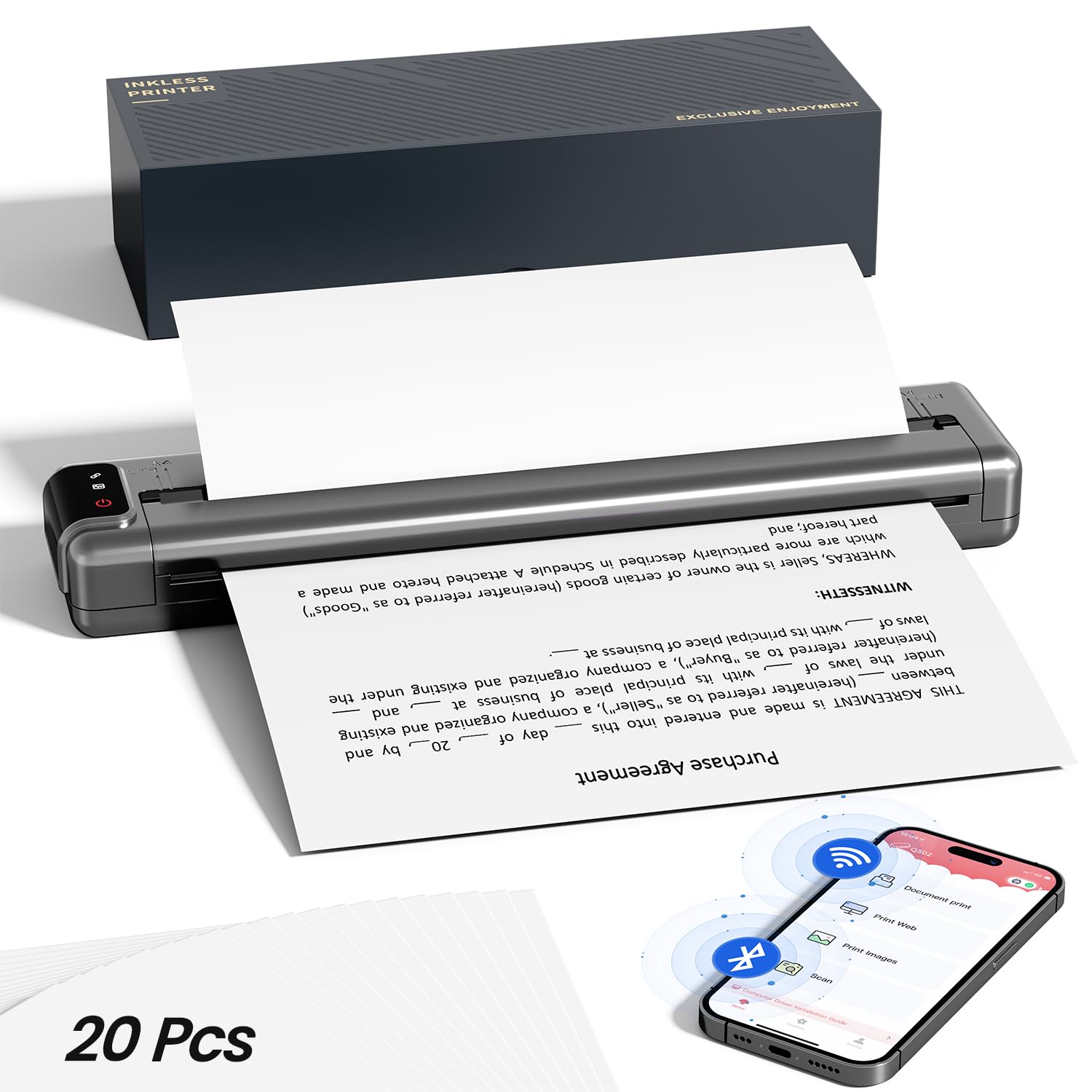 Phomemo Q302 Wireless Bluetooth Thermal Printer - 300dpi High Resolution, Inkless & Silent Printing for Business Travel - Compatible with Smartphone, iPhone, Android & PC - Perfect for Receipts, Labels, Tickets and On-the-Go Printing