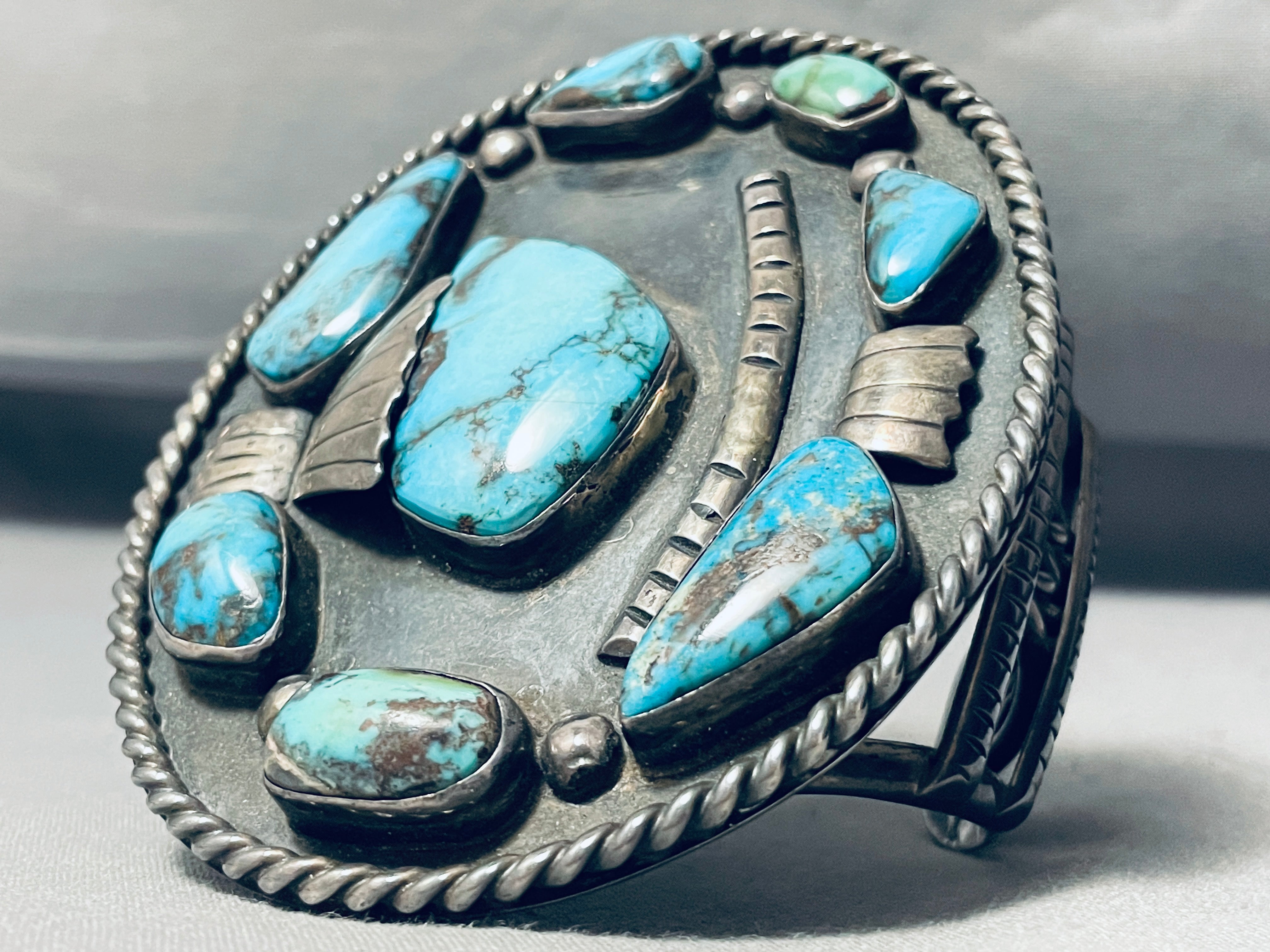 Vintage Navajo Morenci Turquoise Sterling Silver Bracelet - 165g Handmade Native American Jewelry for Women, Boho Fashion & Gift Ideas