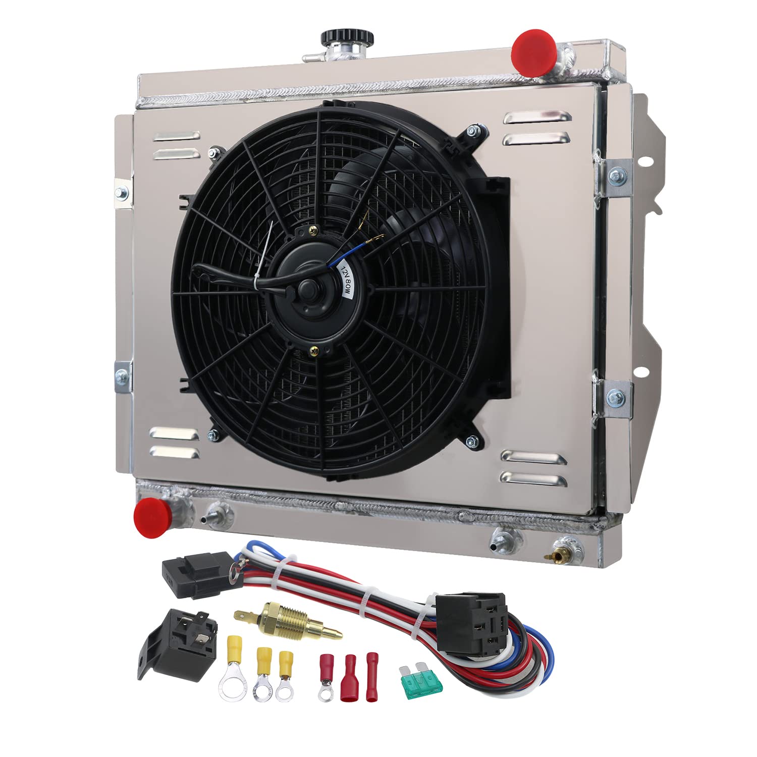 1984-1995 Toyota Pickup & 4Runner 2.4L L4 Aluminum 3-Row Radiator with Fan Shroud & Relay - High-Performance Cooling for Off-Road Adventures & Daily Commutes