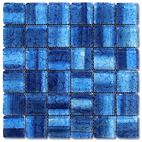 2 x 2 Inch Blue Pebble Reflection Glass Square Mosaic Tile Blend - Perfect for Bathroom Backsplash, Pool Design, and Accent Wall Decor