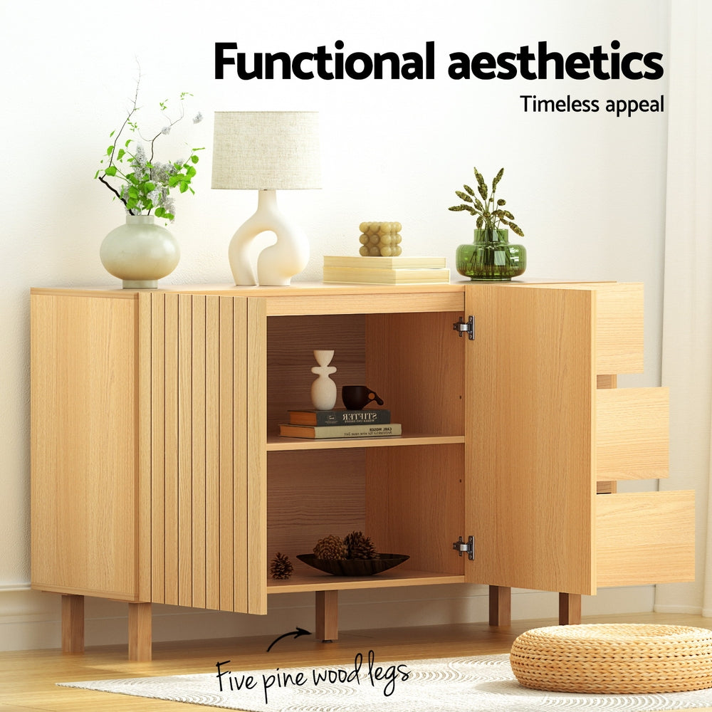 130cm Artiss Buffet Sideboard Cabinet - Pine Wood Storage Drawer Cupboard for Dining Room, Kitchen Pantry Organization & Home Decor