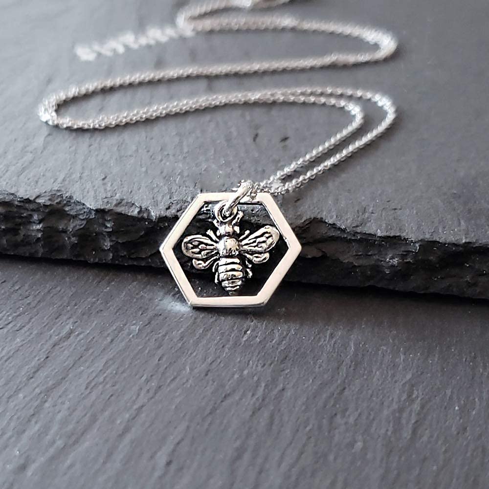 Sterling Silver Honeycomb Bumble Bee Charm Necklace - 18 Inch Adjustable Chain, Dainty Bee Jewelry for Women, Perfect Gift for Birthday, Anniversary & Mother's Day | Layering Necklace for Everyday Wear & Special Occasions