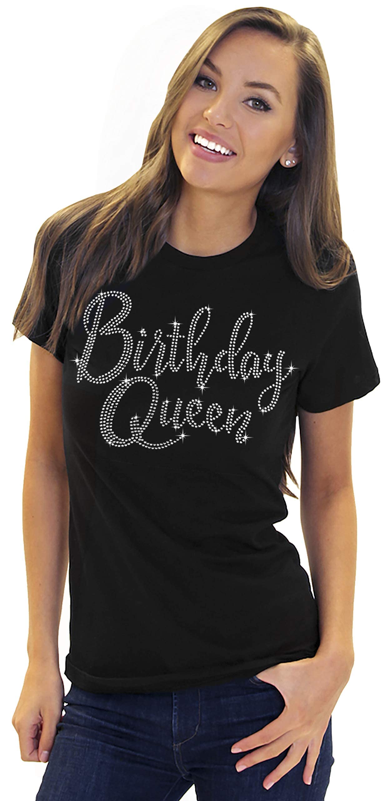 Birthday Queen Shirt Bedazzled - Women's Birthday T-Shirt - Sparkling Birthday Gift for Her - Perfect for Parties, Celebrations & Special Occasions