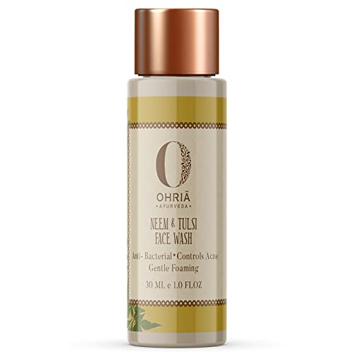 Ohria Ayurveda Neem & Tulsi Face Wash for Acne Control - Gentle Foaming Cleanser with Natural Ingredients (30ml) - Perfect for Daily Skincare & Sensitive Skin Care Routine