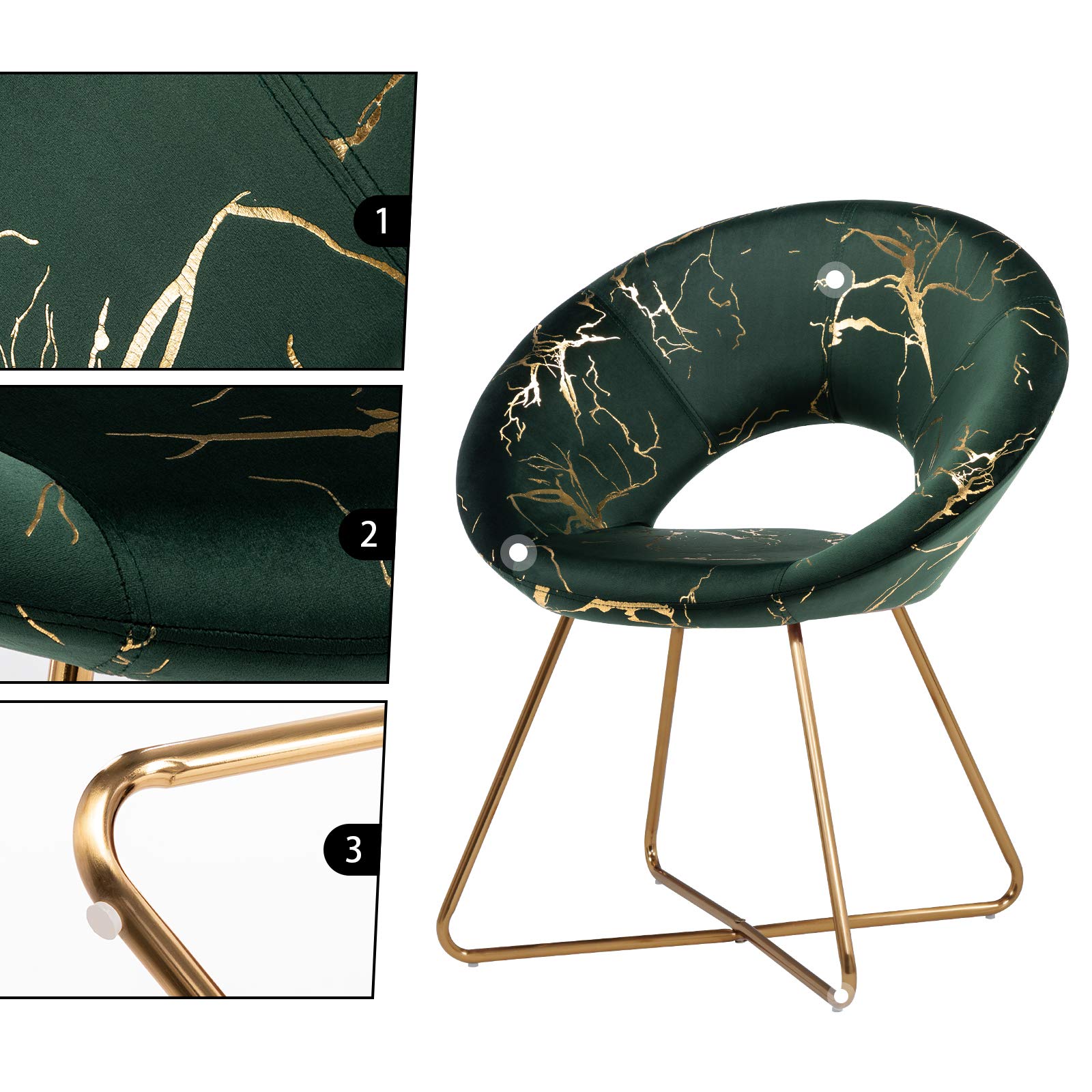 DUHOME Dark Green Velvet Accent Chair with Golden Legs - Mid-Back Vanity Chair for Living Room, Bedroom & Office Desk - Elegant Home Decor for Reading Nook, Dressing Table or Lounge Area (1 Piece)