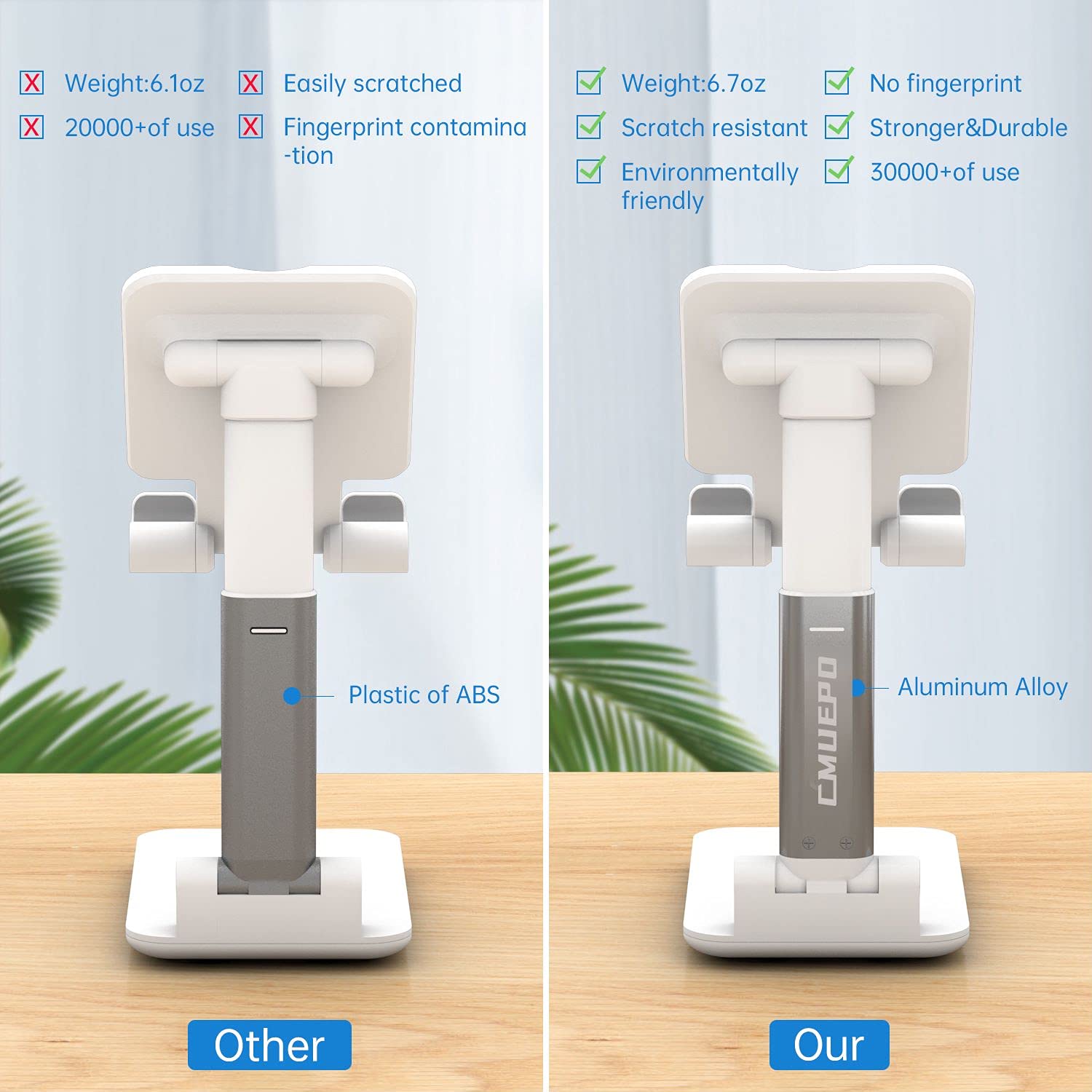 Adjustable Aluminum Phone Stand for Desk - Foldable & Portable Cell Phone Holder with Angle & Height Adjustment - Compatible with iPhone, Samsung, iPad & Tablets - Perfect for Home Office, Video Calls & Hands-Free Viewing (White)