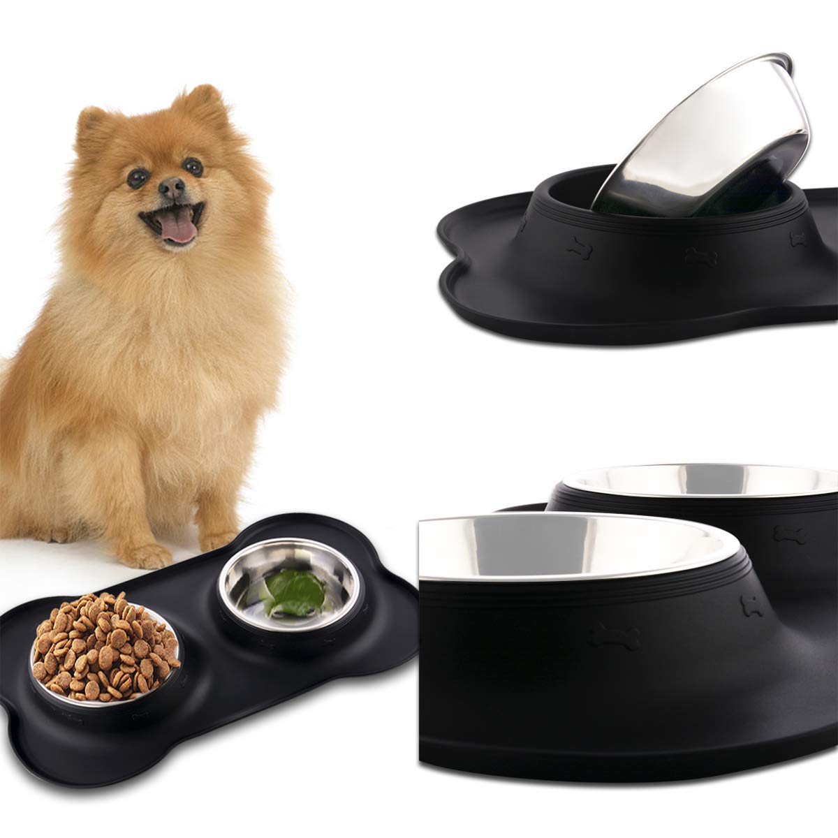 Stainless Steel Dog Food & Water Bowls Set with Non-Slip Silicone Mat - No Spill Pet Dishes for Small, Medium & Large Dogs, Cats & Puppies - Perfect for Home, Travel & Outdoor Use