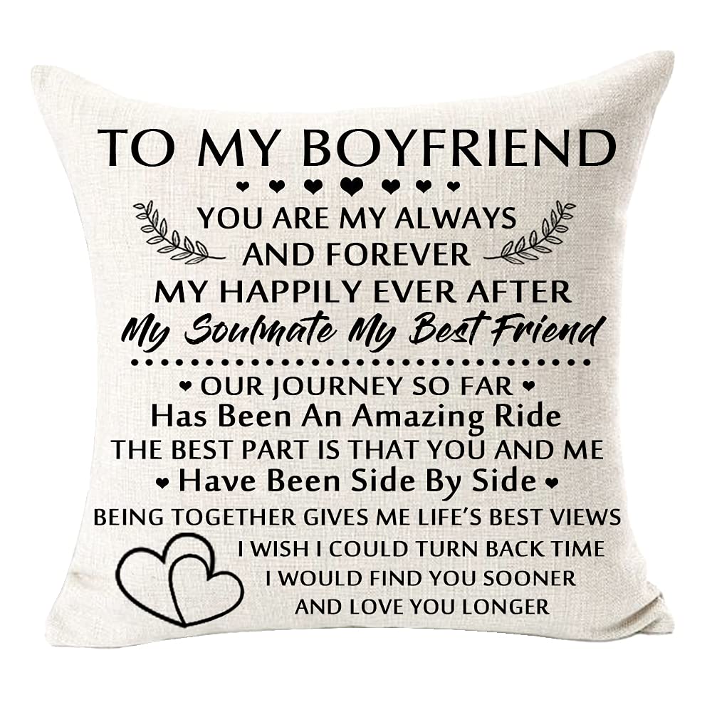 My Soulmate My Best Friend Love You Longer Quote Cotton Linen Pillow Cover - 18x18 Inch Square Cushion Case for Couch, Chair, Bedroom Decor - Perfect Valentine's Day, Birthday Gift for Boyfriend