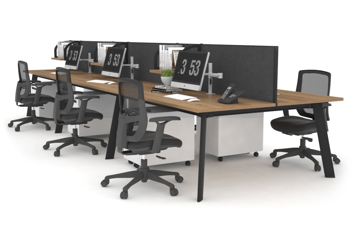 6-Person Black Frame Workstation with Cable Management - 1800L x 800W Office Desk for Team Collaboration & Open Workspaces