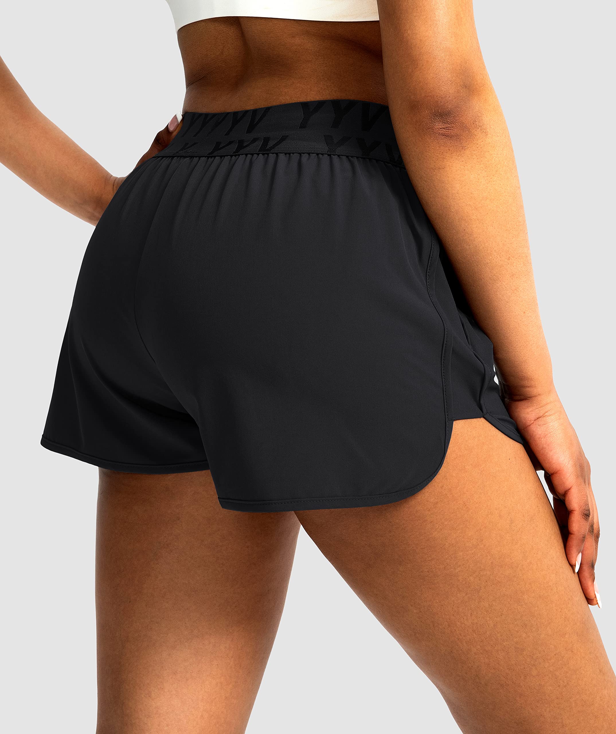 YYV Women's Running Shorts with Zipper Pockets - Quick-Dry Elastic Waistband Athletic Gym Shorts with Liner - Perfect for Jogging, Workouts & Outdoor Activities