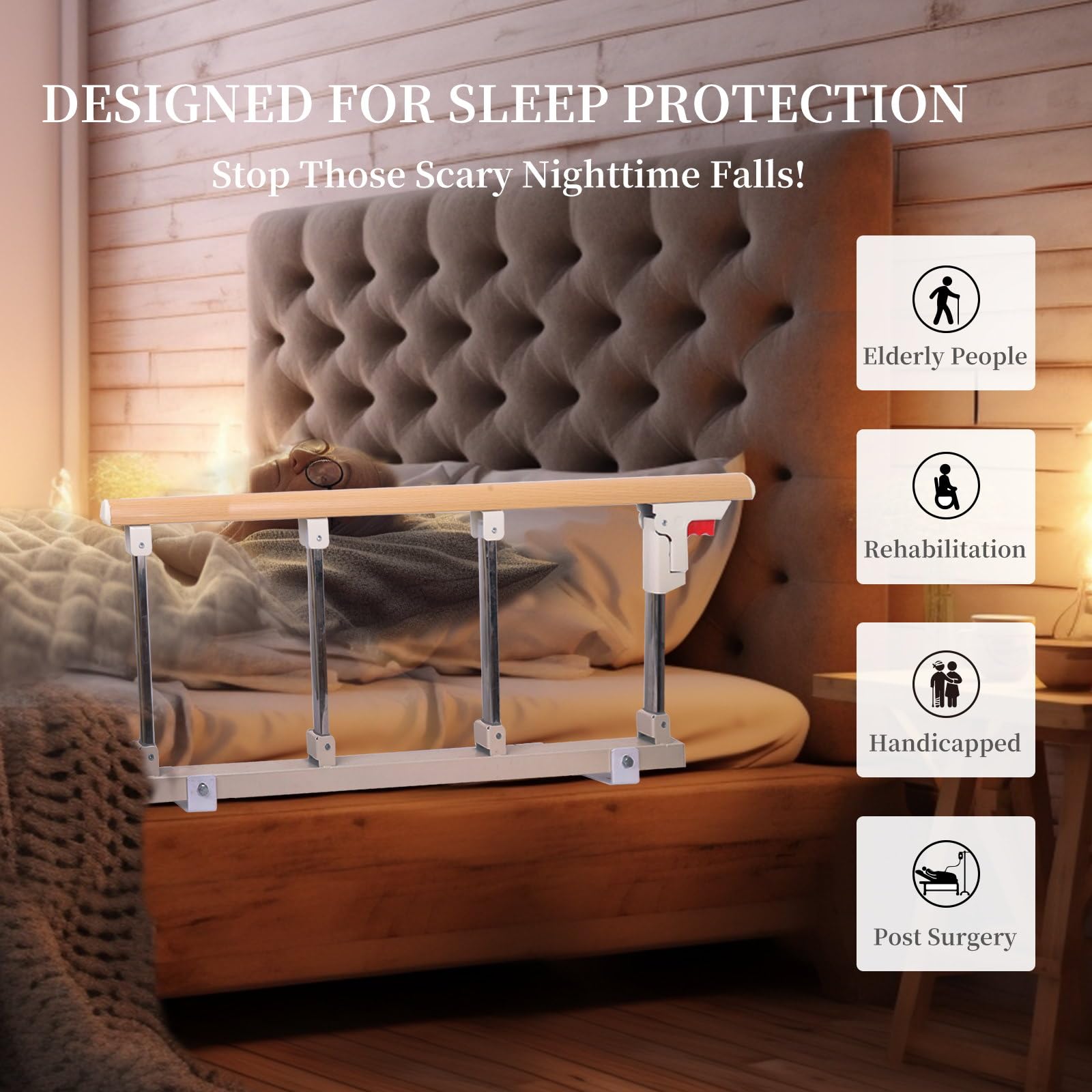 Lefeke Adjustable Bed Rails for Elderly Adults - Folding Safety Bed Assist Handle, Collapsible Bed Guard Rail for Seniors to Prevent Falling Out of Bed - Perfect for Home Care, Hospital & Nursing Home Use