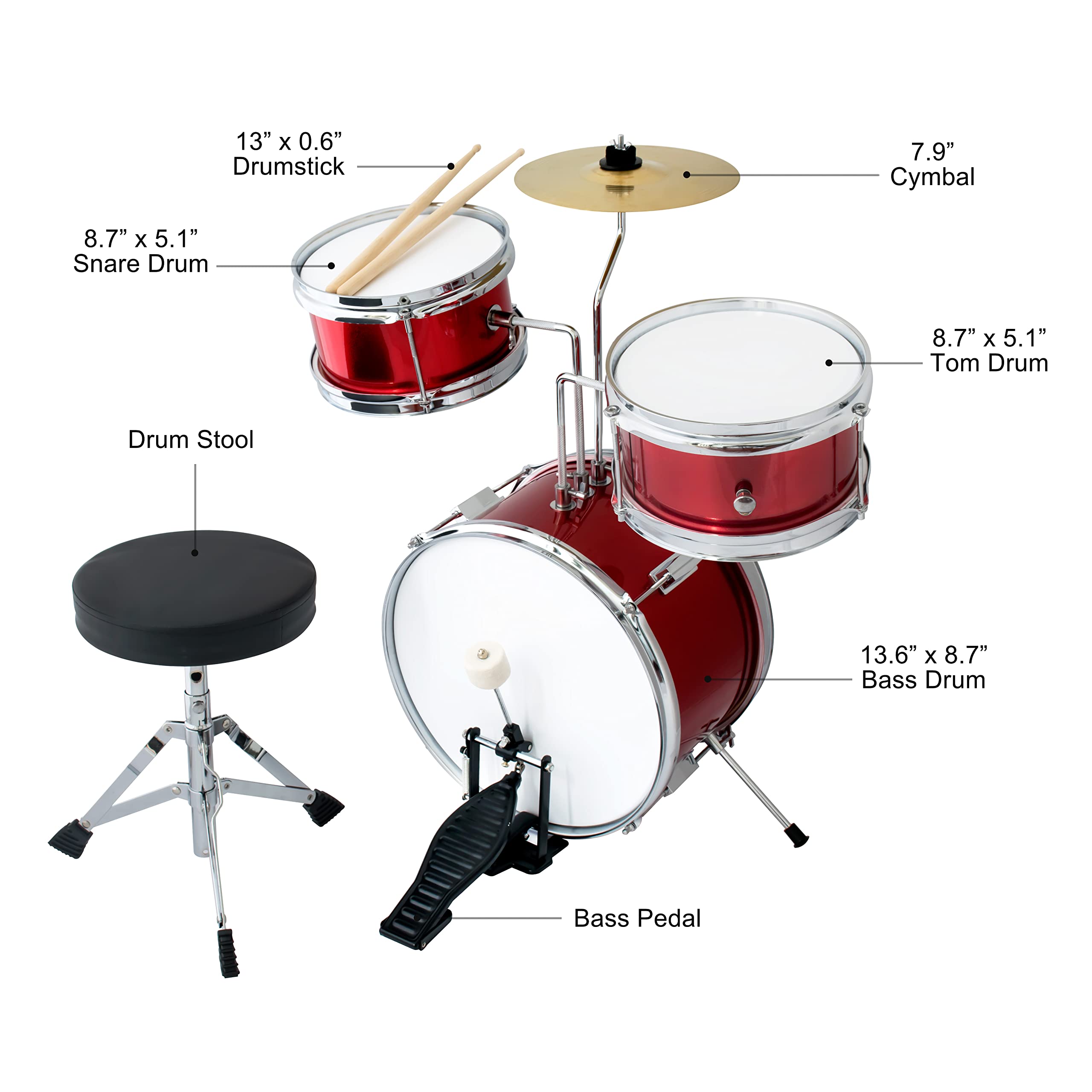 5-Piece Kids/Junior Drum Set with 13