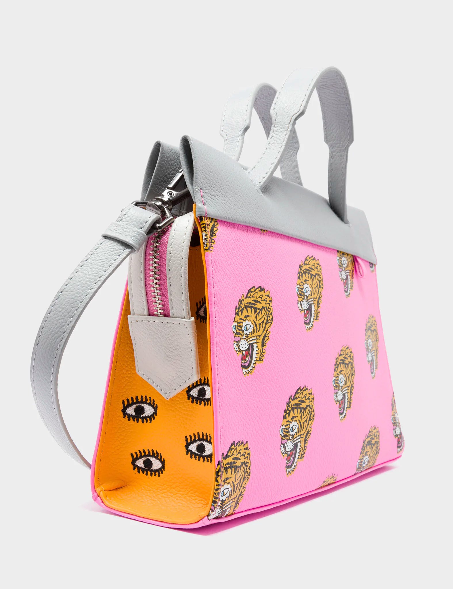 Vali Small Crossbody Bubblegum Pink Leather Bag with Blazing Tiger Design - Perfect for Women's Daily Use, Travel, and Fashion Accessories