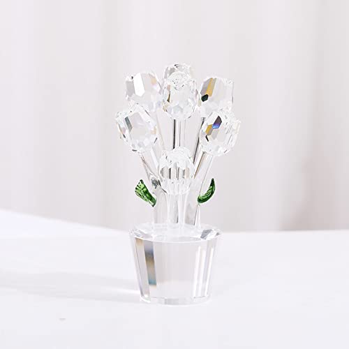 YLB Crystal Glass Flower Figurine - Colorful Blossoming Rose Bouquet Home Decor (Crystal Size) | Perfect for Wedding Centerpieces, Table Decorations & Gift Giving