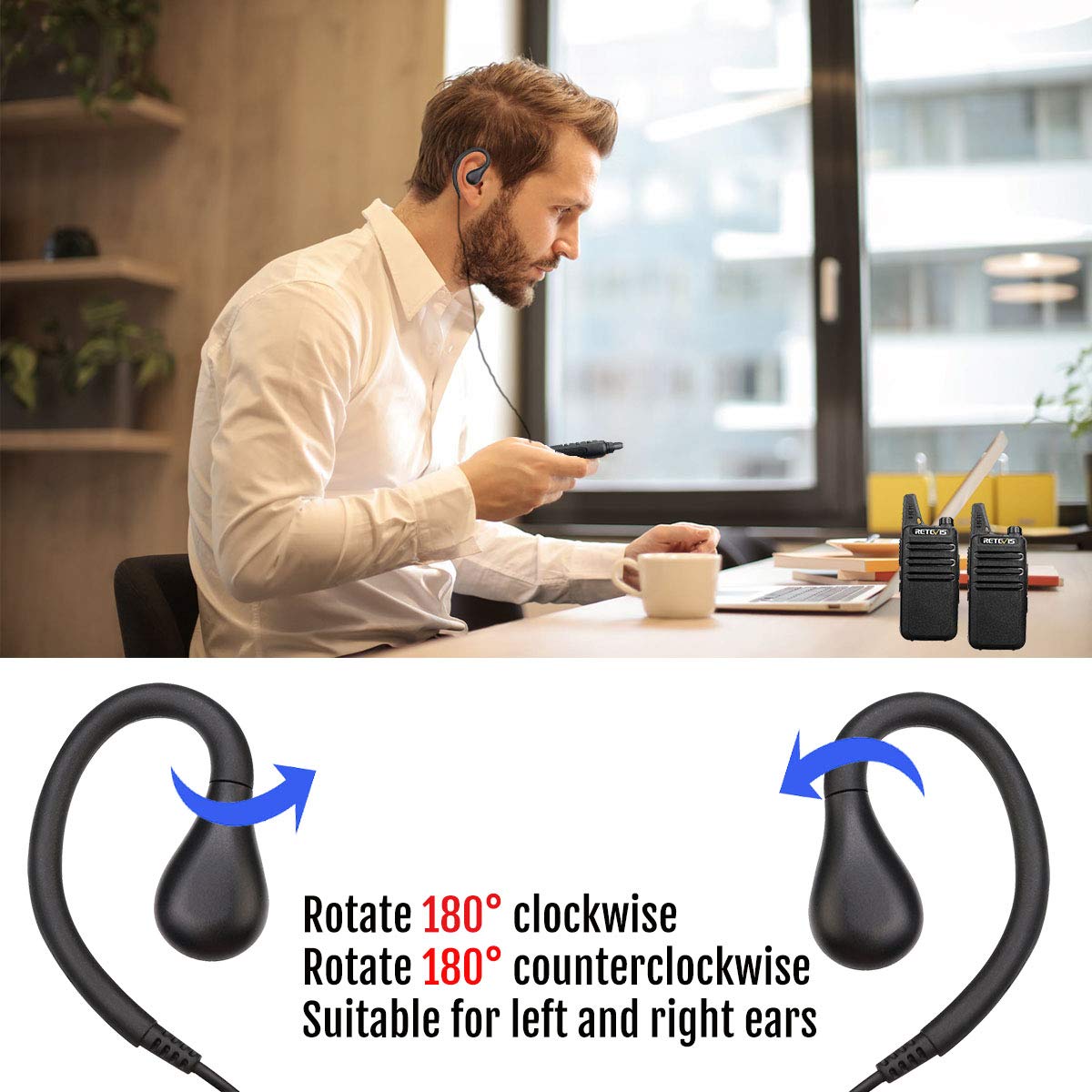 Retevis RT22 Walkie Talkie Earpiece with Mic - 2 Pin Compatible with RT22/RT68/RT21/H-777/RT27/RT85/NR10 & BAOFENG UV-5R/Kenwood/SAMCOM/Arcshell Two Way Radios (6 Pack) - Ideal for Security, Construction, and Outdoor Adventures