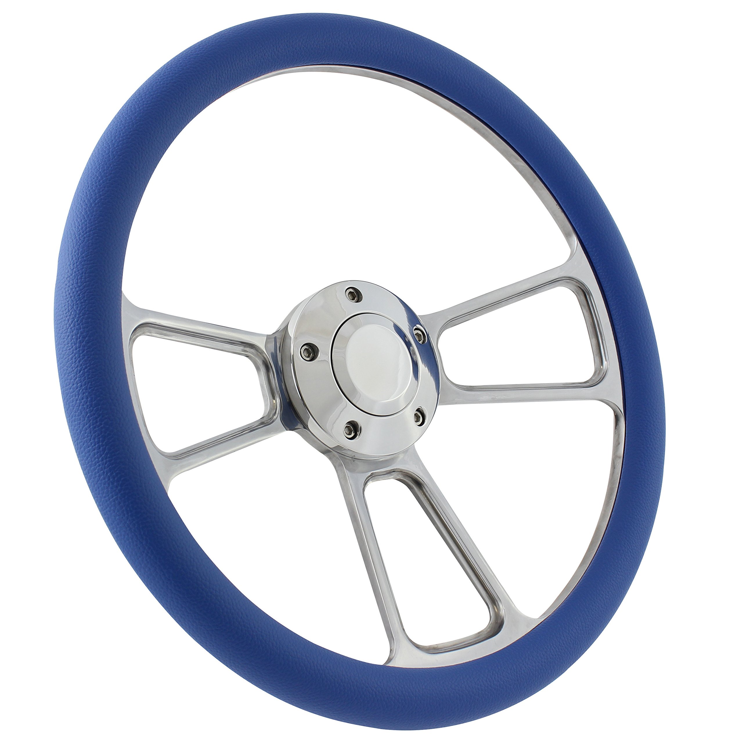 ForeverSharp 14 Inch Aluminum 5-Bolt Steering Wheel with Sky Blue Wrap & Horn - Perfect for Classic Car Restoration & Hot Rod Customization