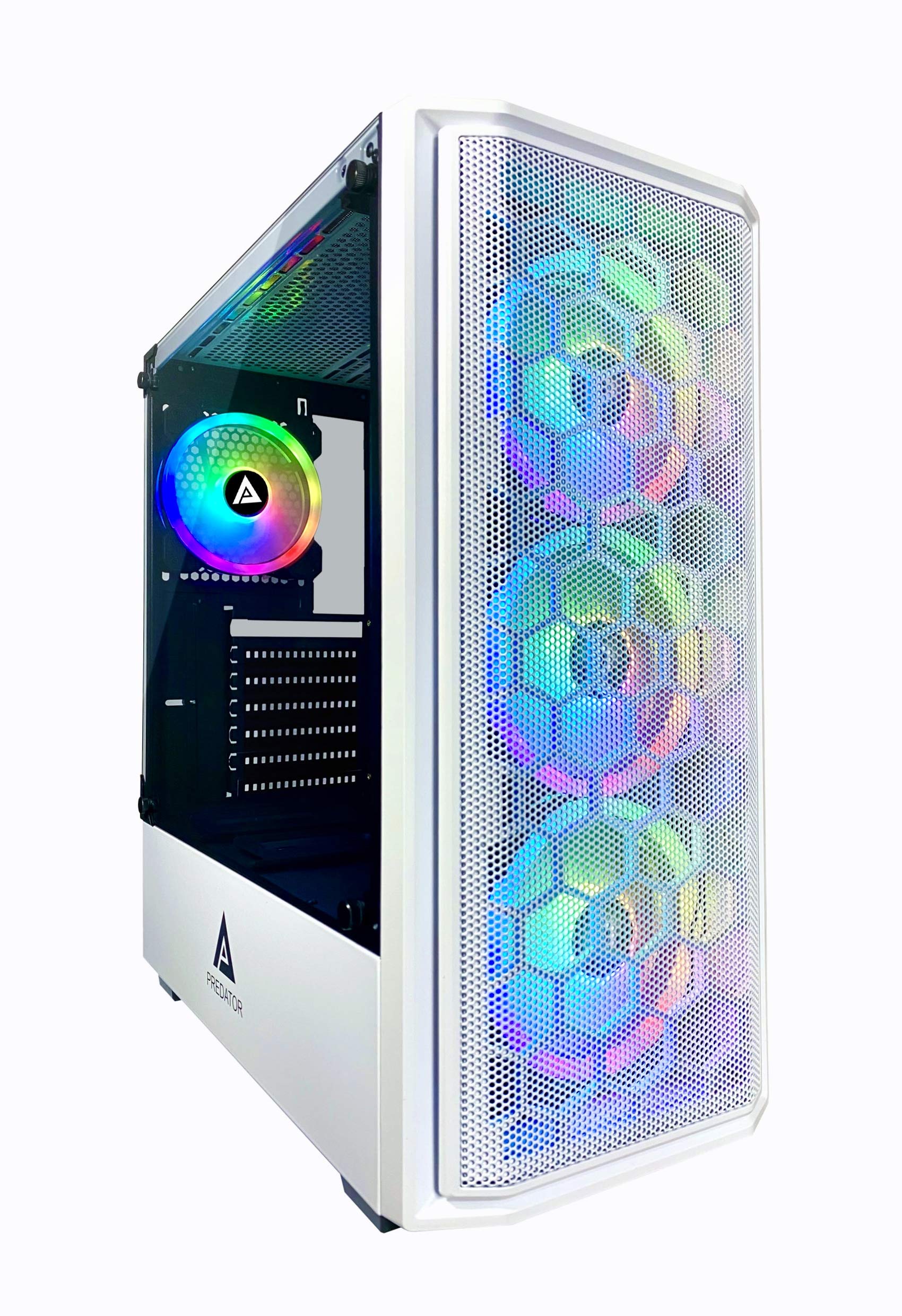 Apevia Predator-WH Mid Tower Gaming PC Case - White with Tempered Glass Side Panel, 4 RGB Fans, USB 3.0/2.0 Ports - Perfect for High-Performance Gaming & Streaming Setups